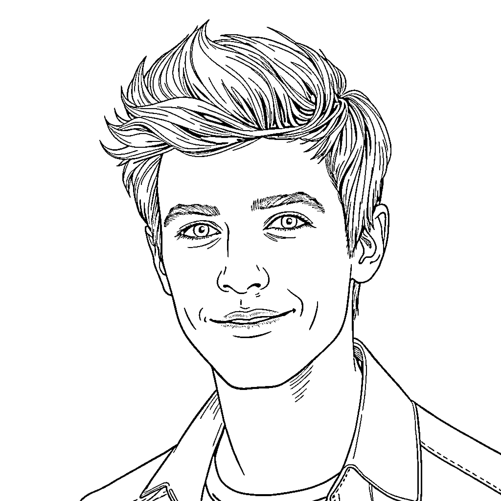 Jamie Campbell Bower in a thoughtful pose Coloring Page (free black-and-white line drawing printable PDF for all, from beginners to advanced learners, including children, teens, adults, and seniors)