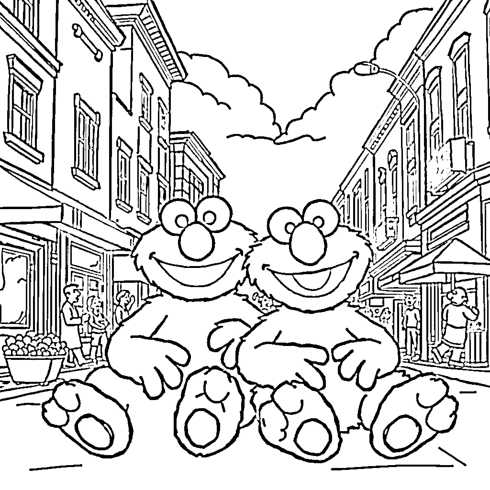 Blippi's Cheerful Adventure on the Street Coloring Page (free black-and-white line drawing printable PDF for all, from beginners to advanced learners, including children, teens, adults, and seniors)