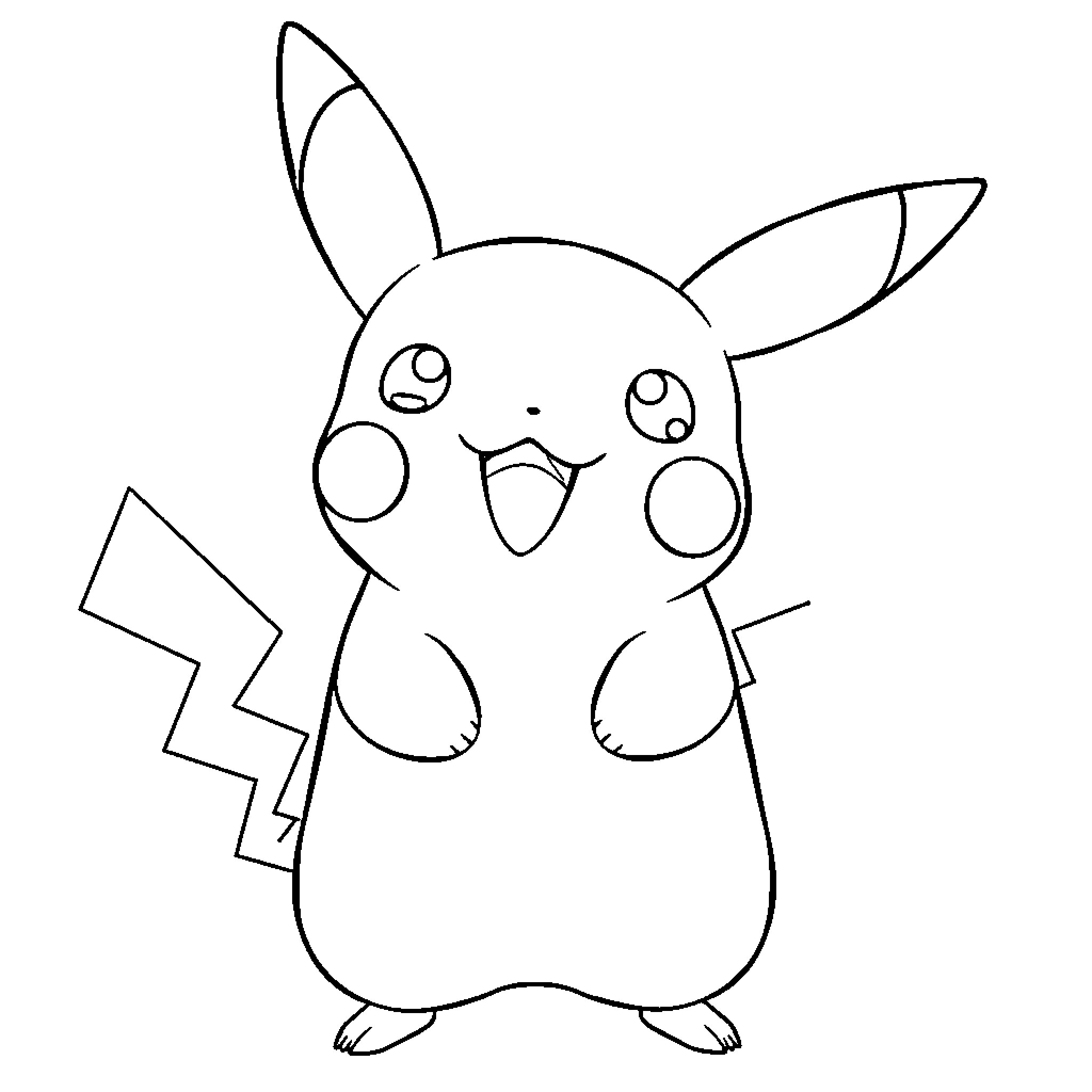 Pikachu making a surprised expression Coloring Page (free black-and-white line drawing printable PDF for all, from beginners to advanced learners, including children, teens, adults, and seniors)