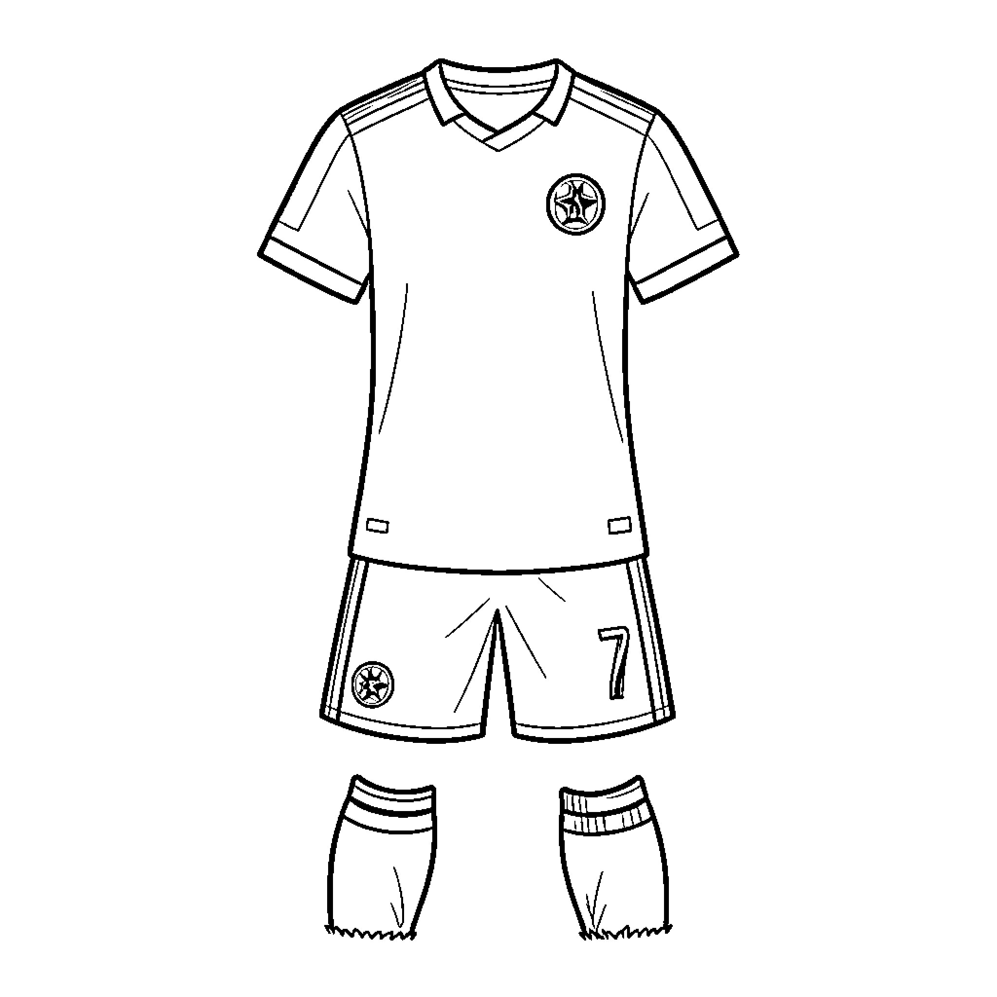 Football Jersey and shorts kit with socks Coloring Page (free black-and-white line drawing printable PDF for all, from beginners to advanced learners, including children, teens, adults, and seniors)