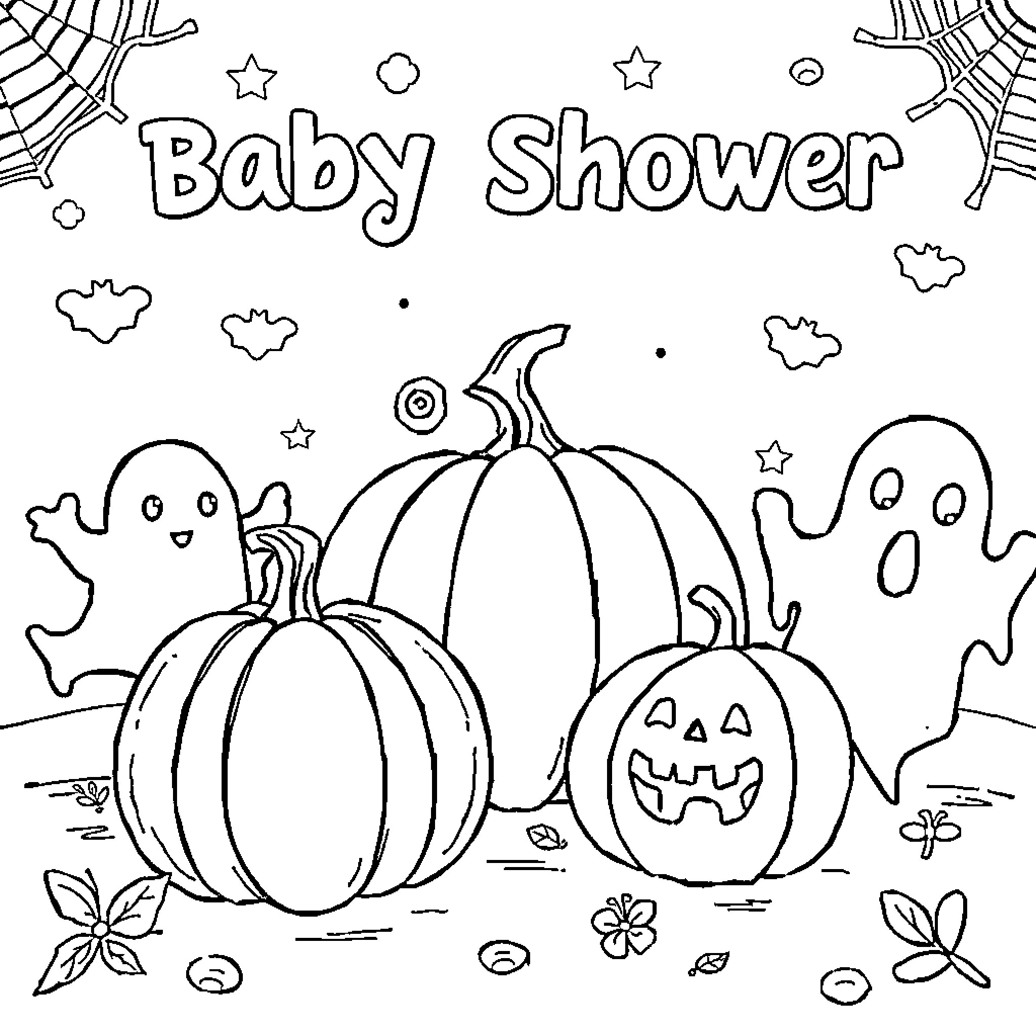 Gift Tag with Halloween Pumpkins and Ghosts Coloring Page (free black-and-white line drawing printable PDF for all, from beginners to advanced learners, including children, teens, adults, and seniors)