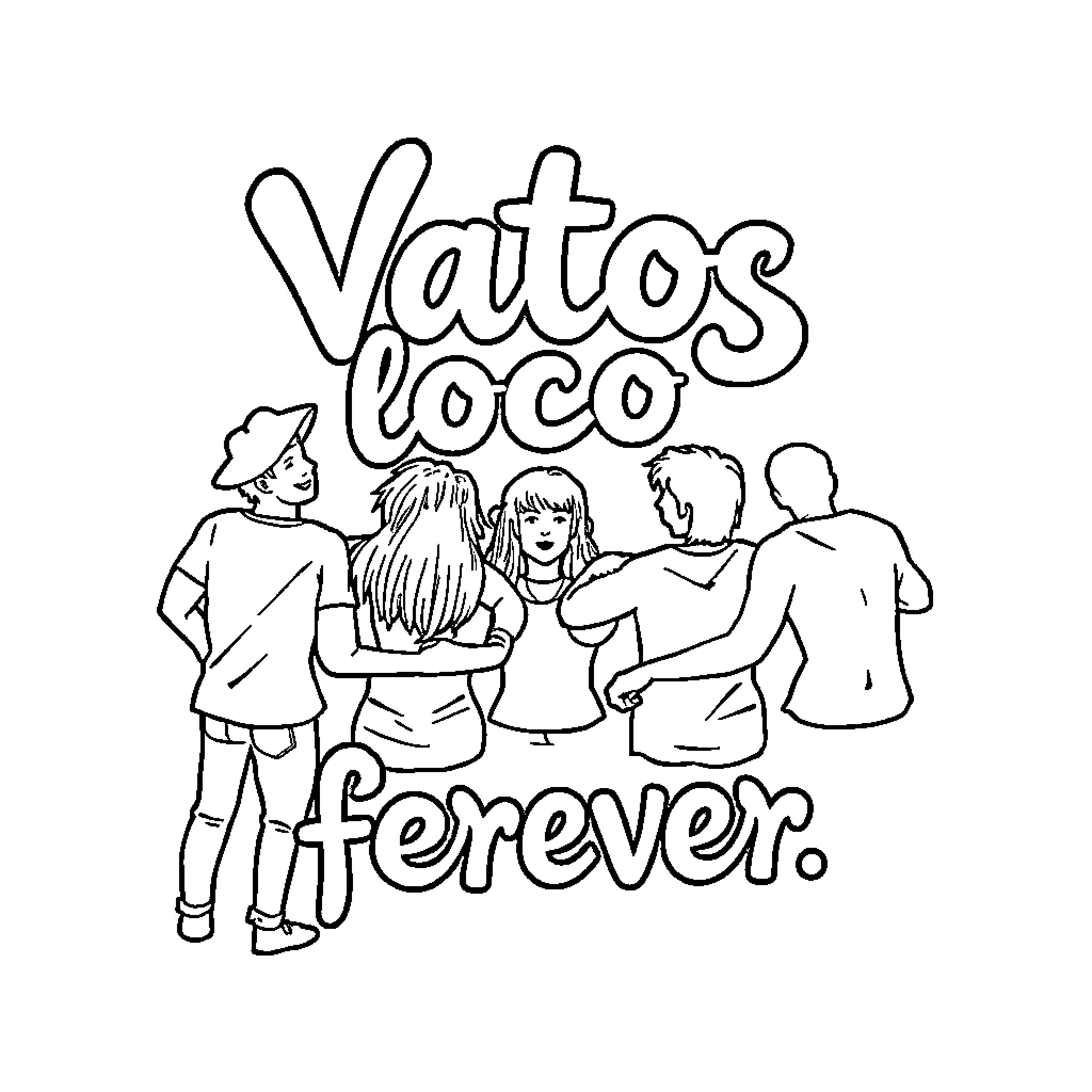 Vatos loco forever: Celebrating friendship and camaraderie Coloring Page (free black-and-white line drawing printable PDF for all, from beginners to advanced learners, including children, teens, adults, and seniors)