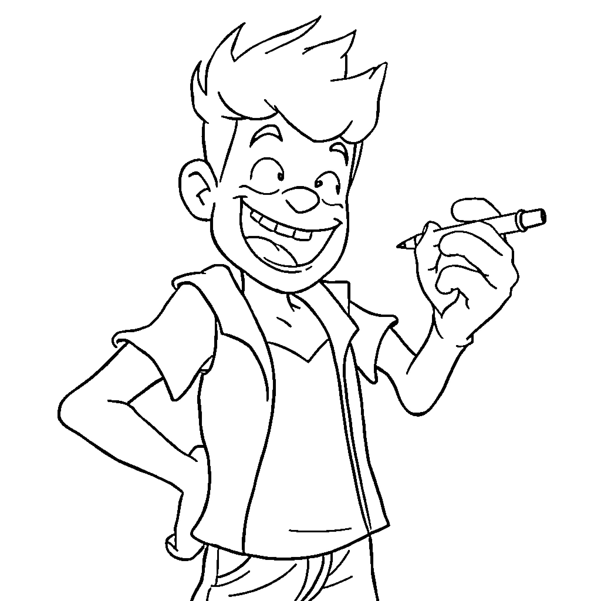 Luffi's Cheerful Doodle Adventure Coloring Page (free black-and-white line drawing printable PDF for all, from beginners to advanced learners, including children, teens, adults, and seniors)