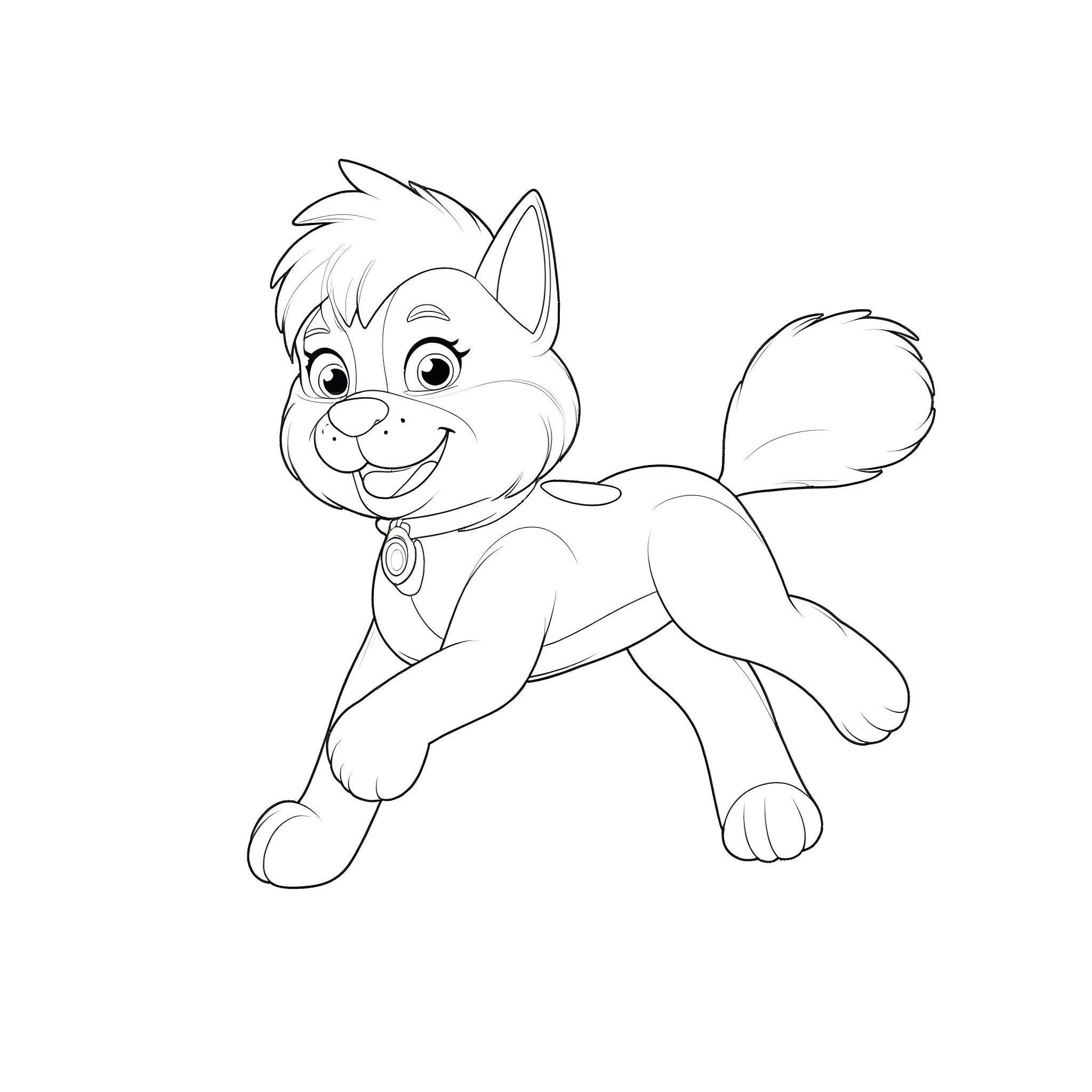 Everest the Friendly Husky Puppy Coloring Page (free black-and-white line drawing printable PDF for all, from beginners to advanced learners, including children, teens, adults, and seniors)