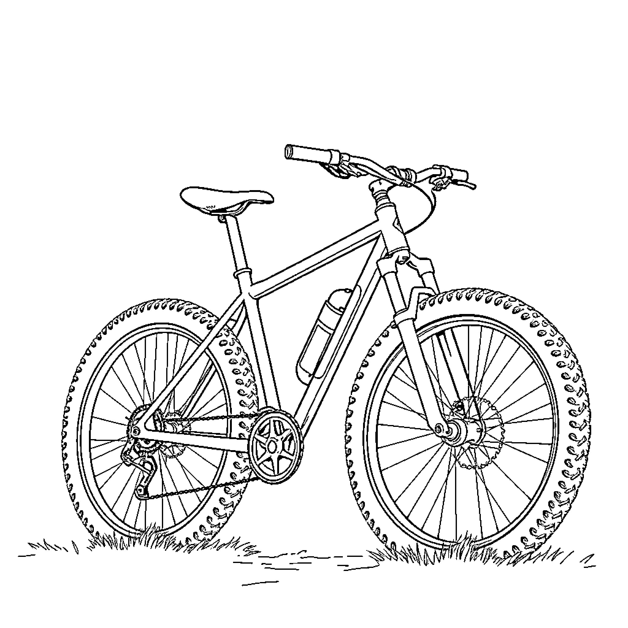 Mountain Bike on Outdoor Trail Coloring Page (free black-and-white line drawing printable PDF for all, from beginners to advanced learners, including children, teens, adults, and seniors)
