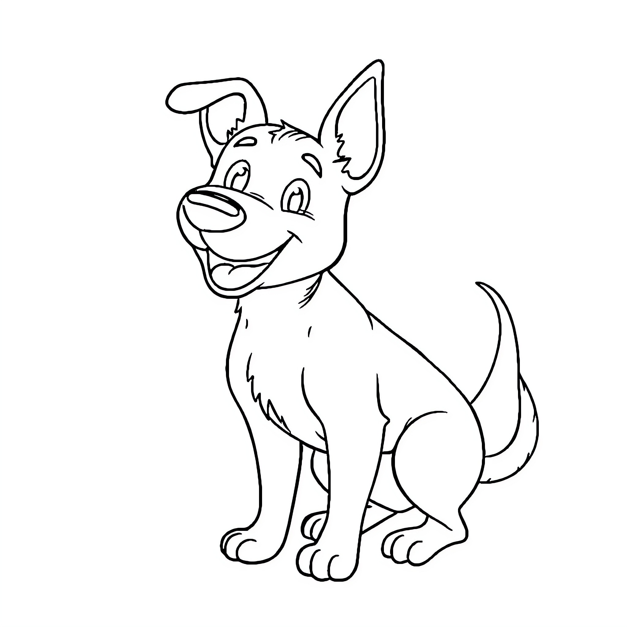 Dog sitting happily and smiling Coloring Page (free black-and-white line drawing printable PDF for all, from beginners to advanced learners, including children, teens, adults, and seniors)