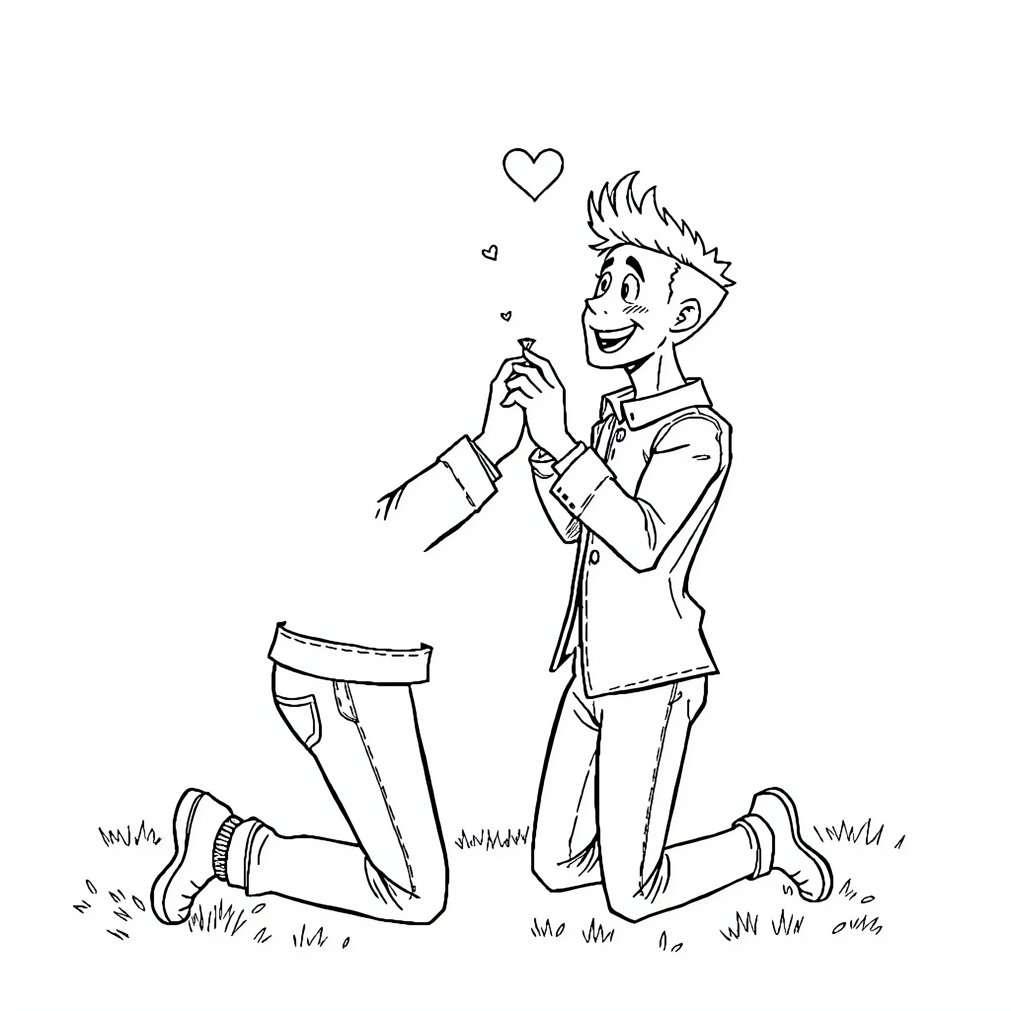 Yungblood expressing affection with heart shapes Coloring Page (free black-and-white line drawing printable PDF for all, from beginners to advanced learners, including children, teens, adults, and seniors)