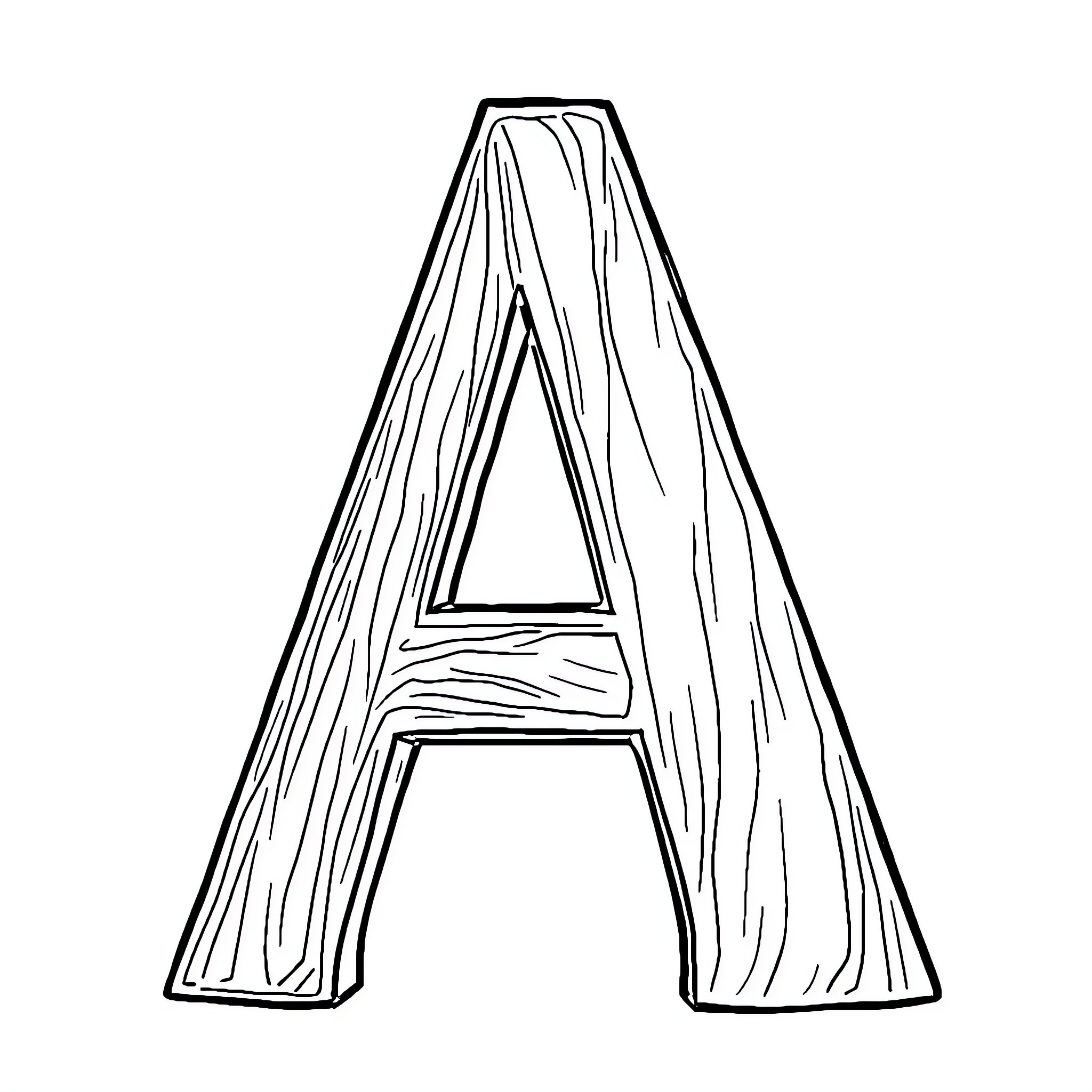 A Wooden Letter A Graphic Illustration Coloring Page (free black-and-white line drawing printable PDF for all, from beginners to advanced learners, including children, teens, adults, and seniors)