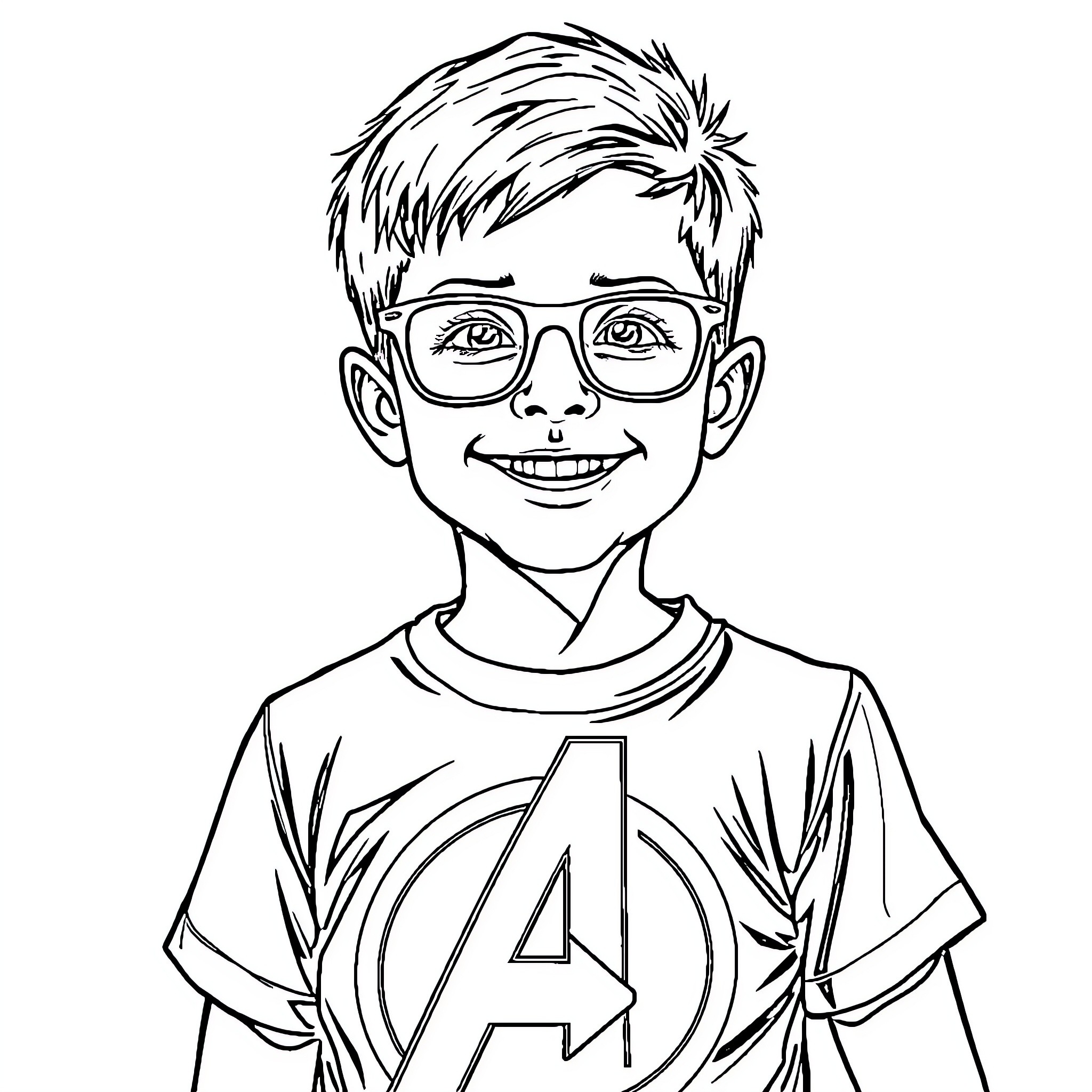 Avenger Boy in Superhero Costume Coloring Page (free black-and-white line drawing printable PDF for all, from beginners to advanced learners, including children, teens, adults, and seniors)