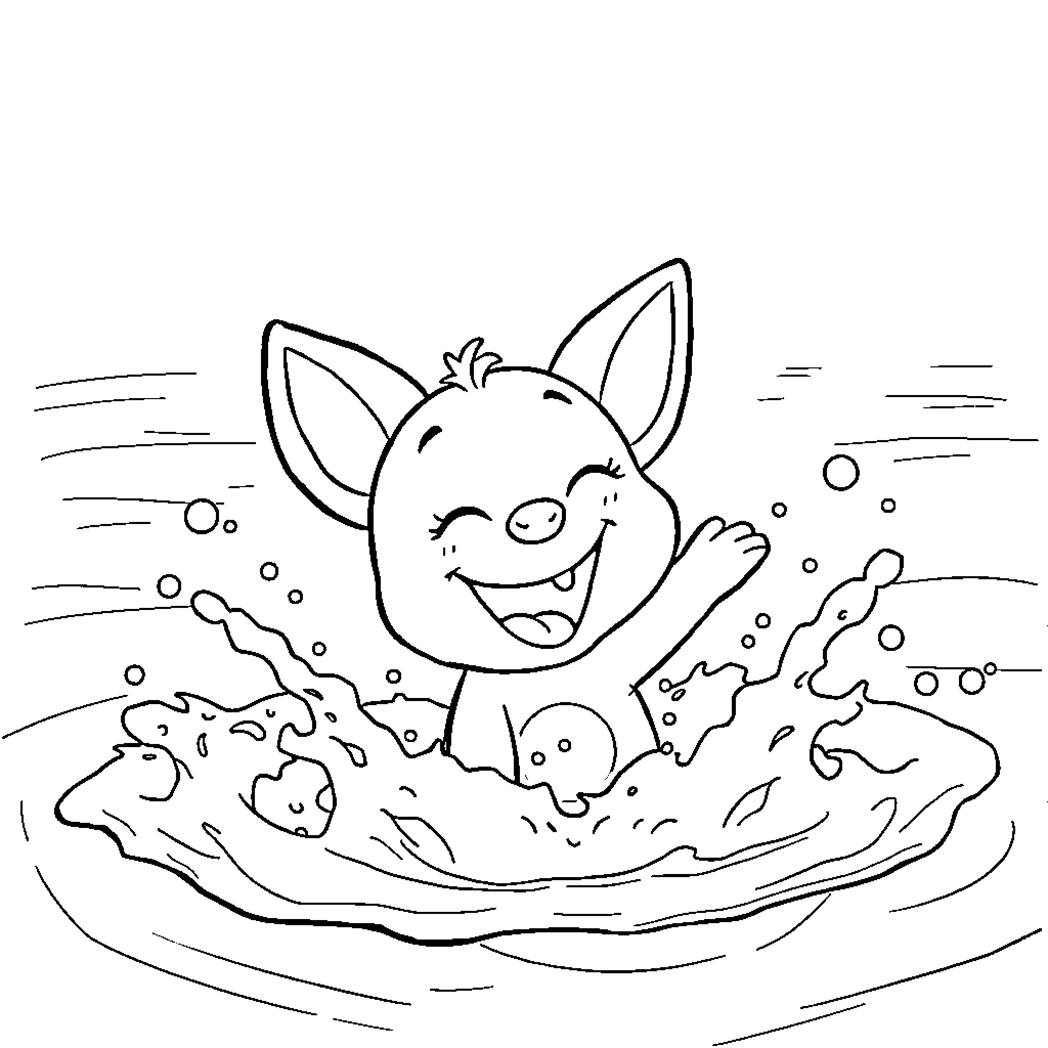 Bluey enjoying a bubble bath with friends Coloring Page (free black-and-white line drawing printable PDF for all, from beginners to advanced learners, including children, teens, adults, and seniors)