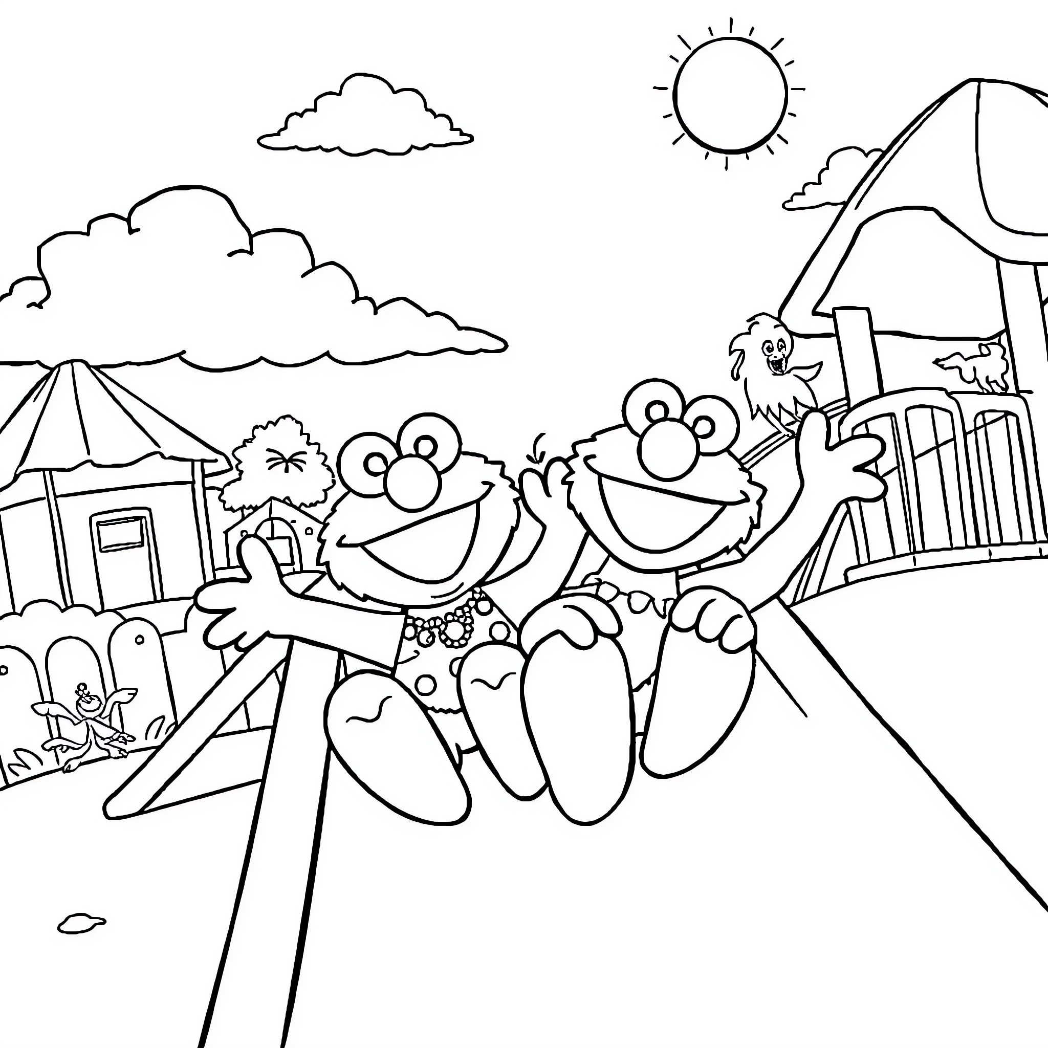 Moana and friends explore a vibrant amusement park Coloring Page (free black-and-white line drawing printable PDF for all, from beginners to advanced learners, including children, teens, adults, and seniors)