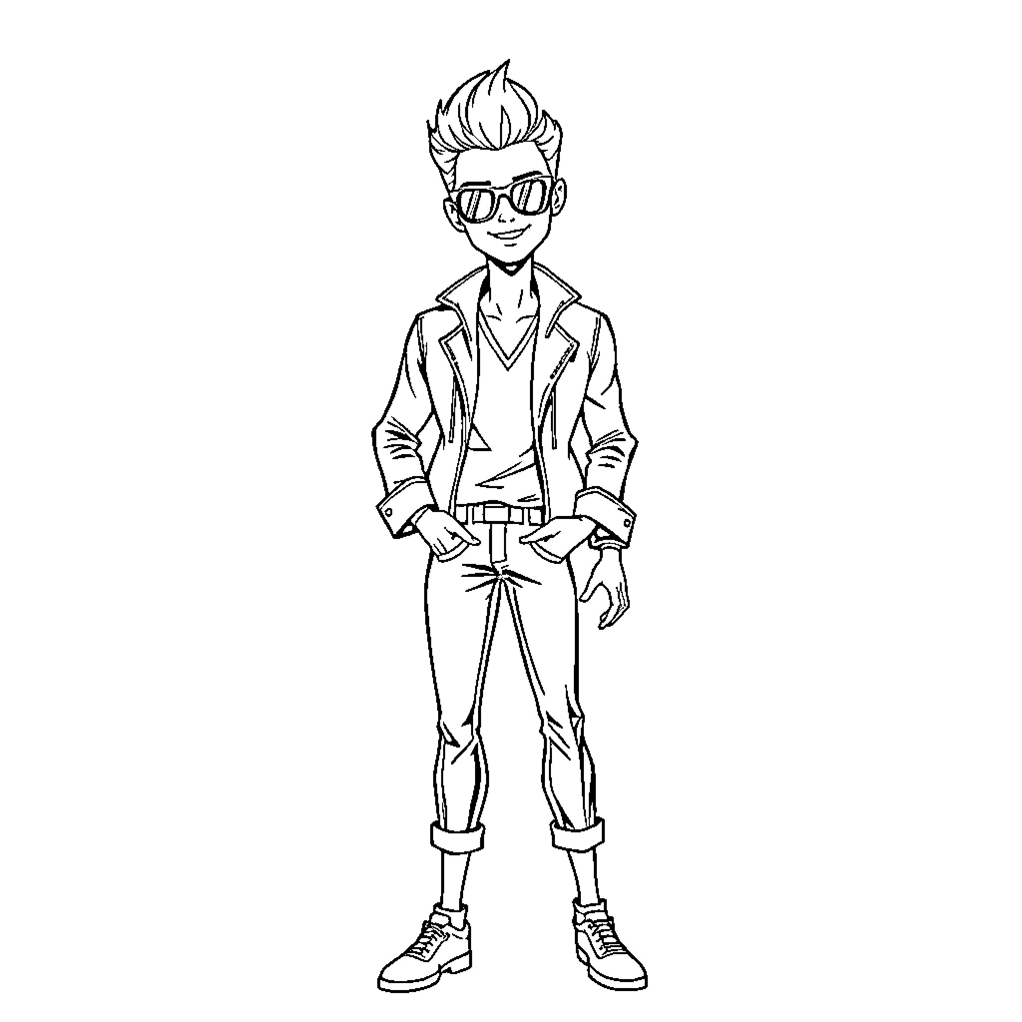 Ken's Stylish Outfit and Trendy Accessories Coloring Page (free black-and-white line drawing printable PDF for all, from beginners to advanced learners, including children, teens, adults, and seniors)