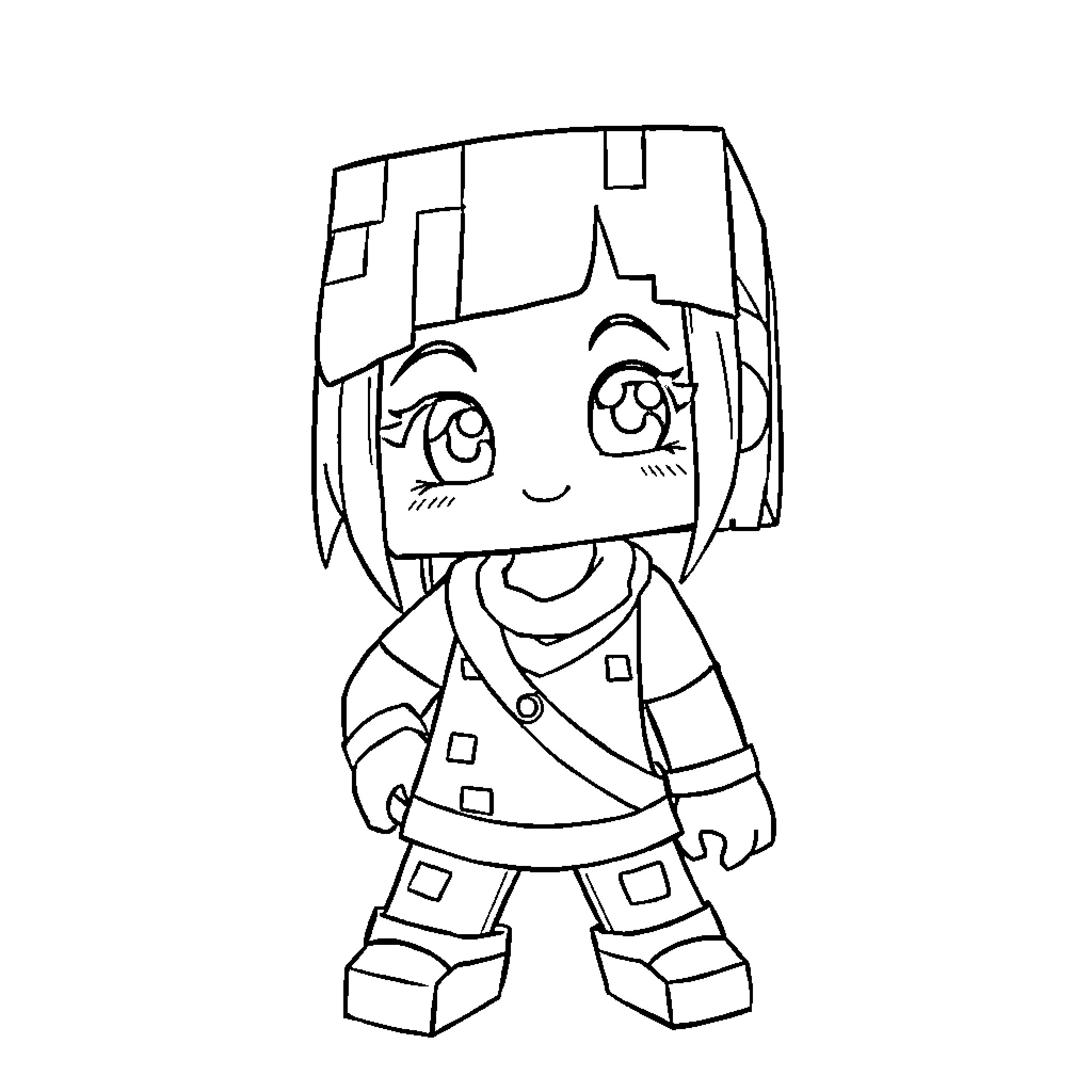 Minecraft character with happy expression Coloring Page (free black-and-white line drawing printable PDF for all, from beginners to advanced learners, including children, teens, adults, and seniors)
