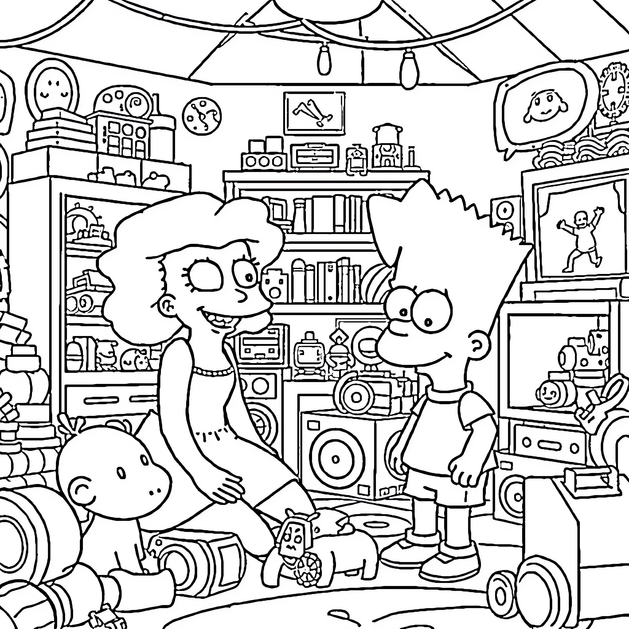 Gaby's Playful Escape into a Vibrant Imaginative World Coloring Page (free black-and-white line drawing printable PDF for all, from beginners to advanced learners, including children, teens, adults, and seniors)