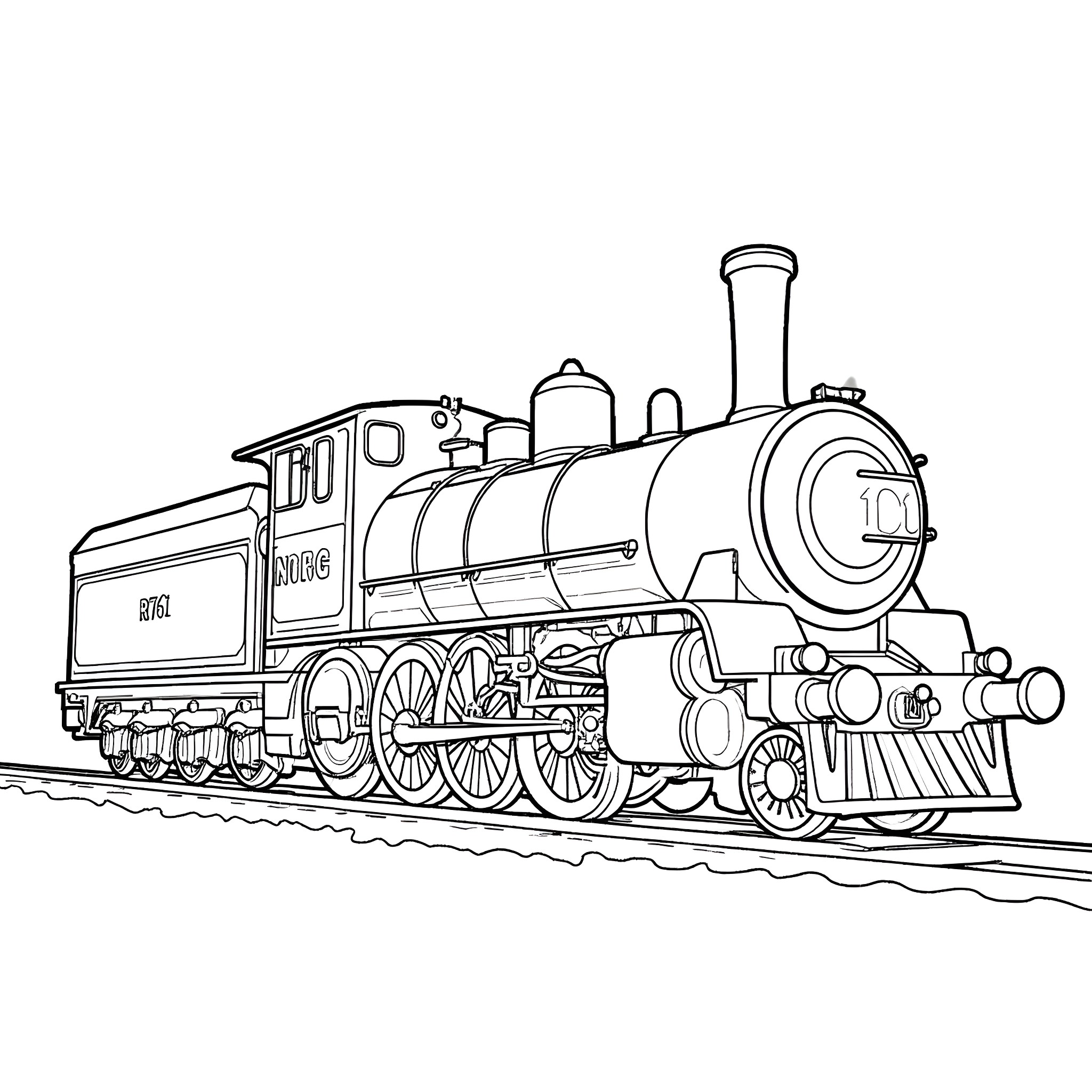 Train Locomotive Illustration Coloring Page (free black-and-white line drawing printable PDF for all, from beginners to advanced learners, including children, teens, adults, and seniors)