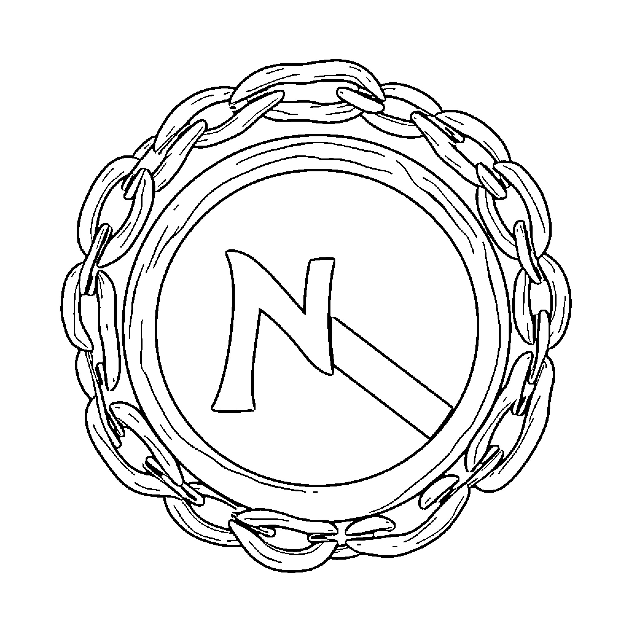 Narcotics Anonymous symbol with circular wreath Coloring Page (free black-and-white line drawing printable PDF for all, from beginners to advanced learners, including children, teens, adults, and seniors)
