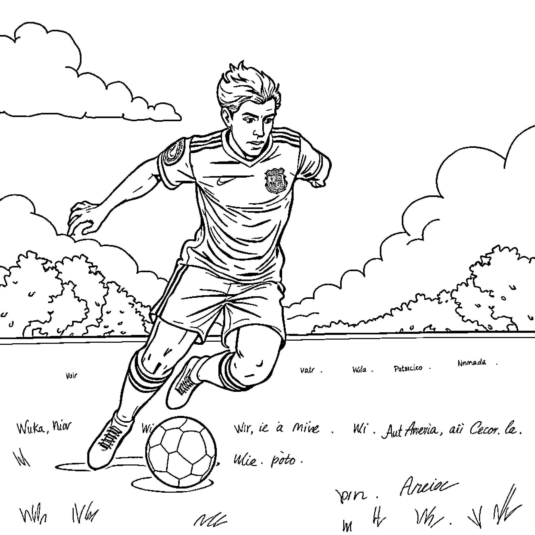 Captain America Playing Football in the Park Coloring Page (free black-and-white line drawing printable PDF for all, from beginners to advanced learners, including children, teens, adults, and seniors)