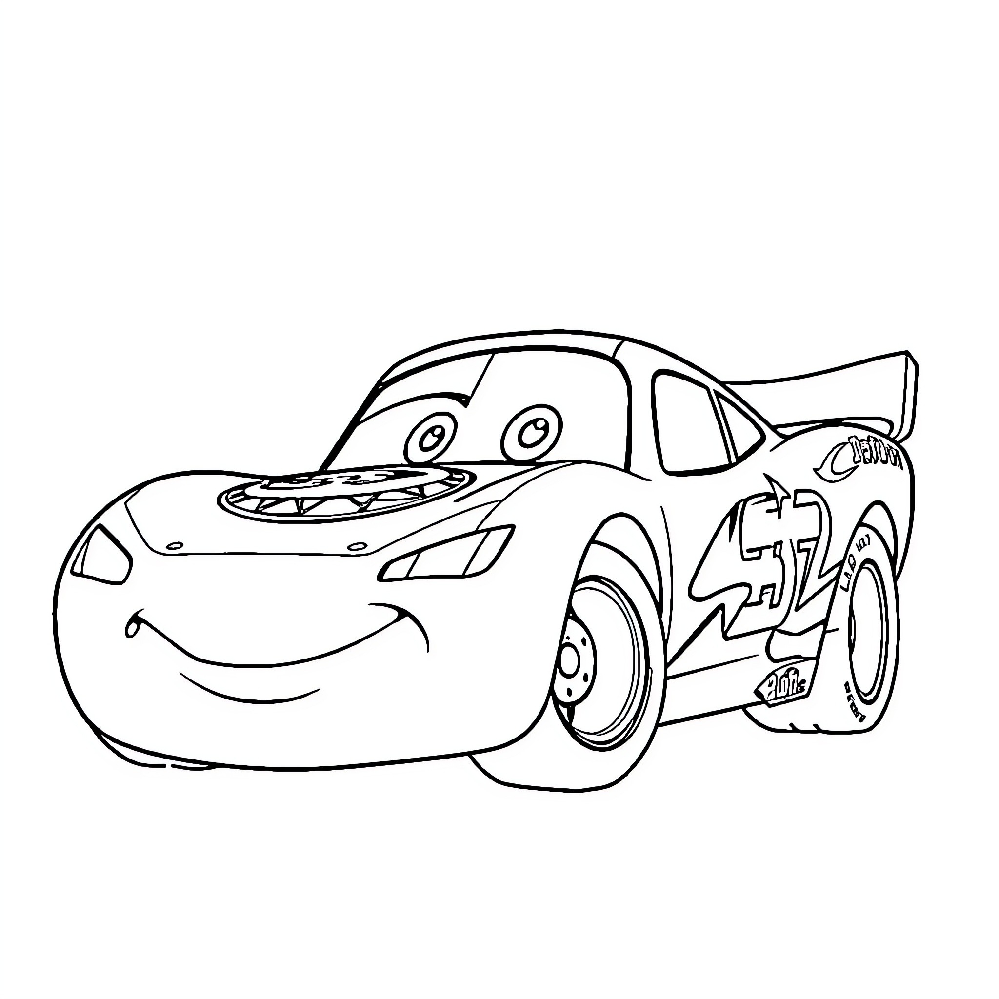 Lightning McQueen's Cheerful Automotive Antics Coloring Page (free black-and-white line drawing printable PDF for all, from beginners to advanced learners, including children, teens, adults, and seniors)