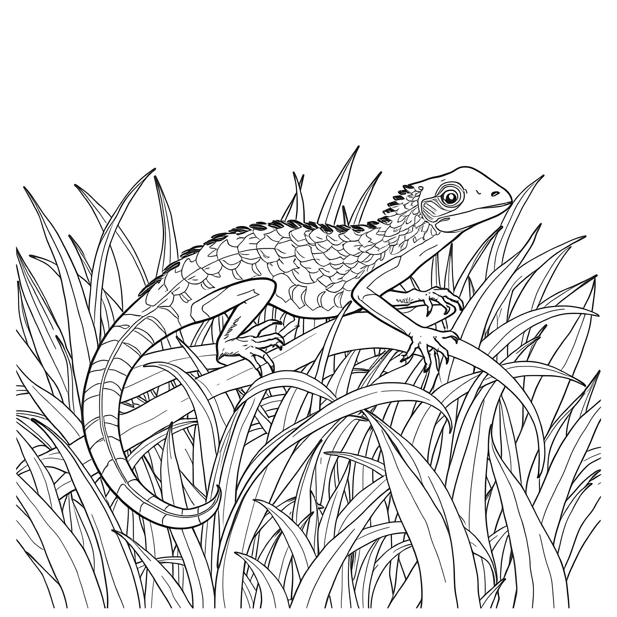 Tree Skink exploring the undergrowth Coloring Page (free black-and-white line drawing printable PDF for all, from beginners to advanced learners, including children, teens, adults, and seniors)