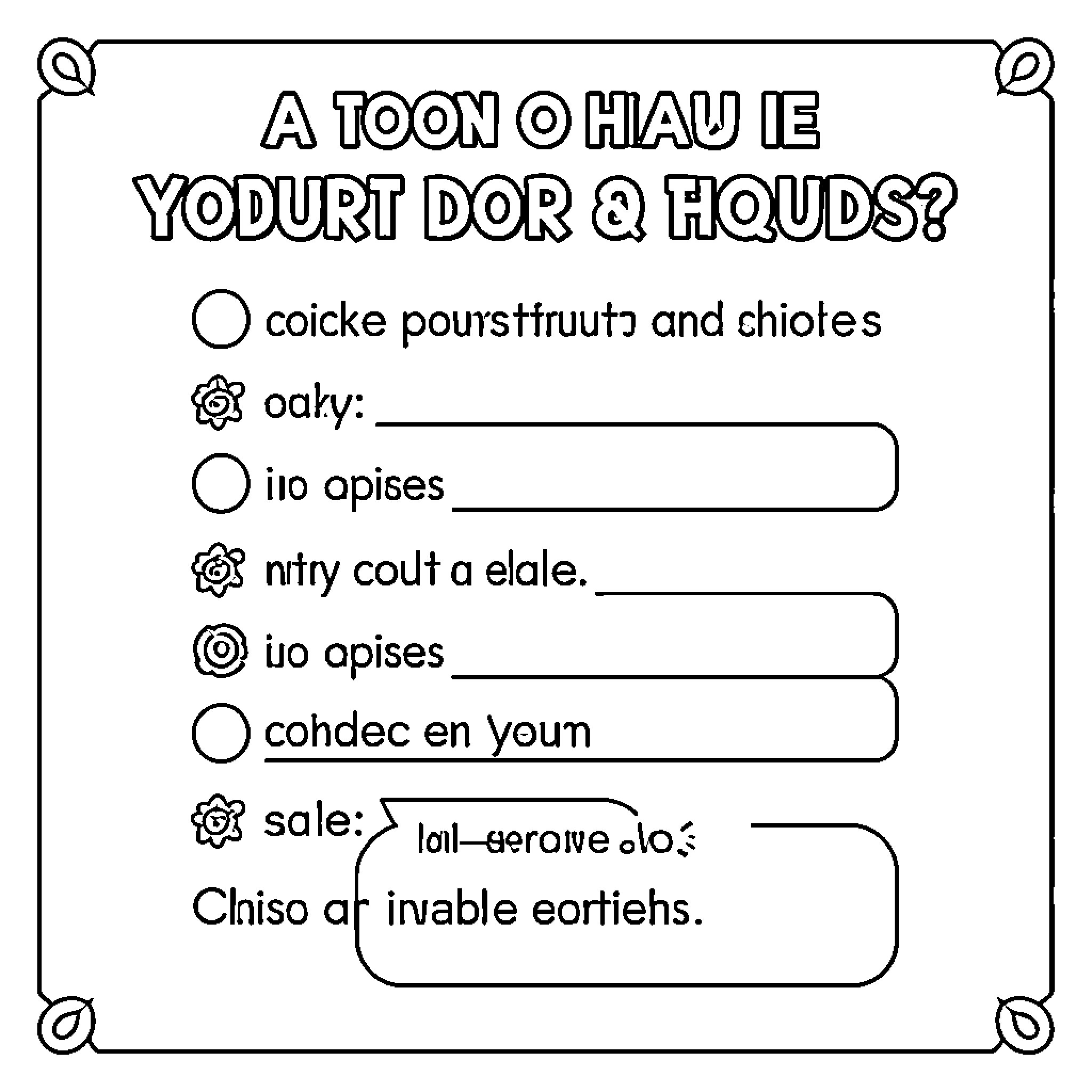 Which quiz presents various multiple choice options Coloring Page (free black-and-white line drawing printable PDF for all, from beginners to advanced learners, including children, teens, adults, and seniors)