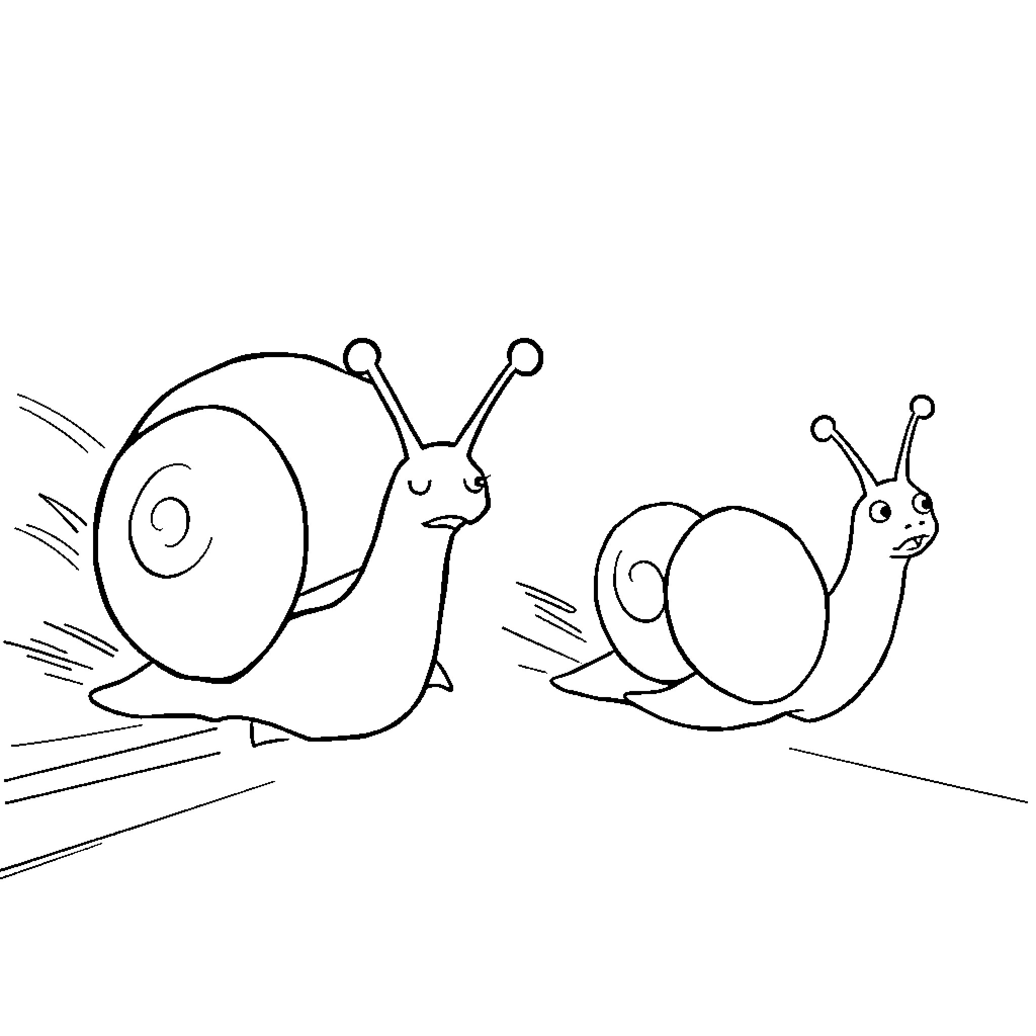 Snails scurrying across the path Coloring Page (free black-and-white line drawing printable PDF for all, from beginners to advanced learners, including children, teens, adults, and seniors)