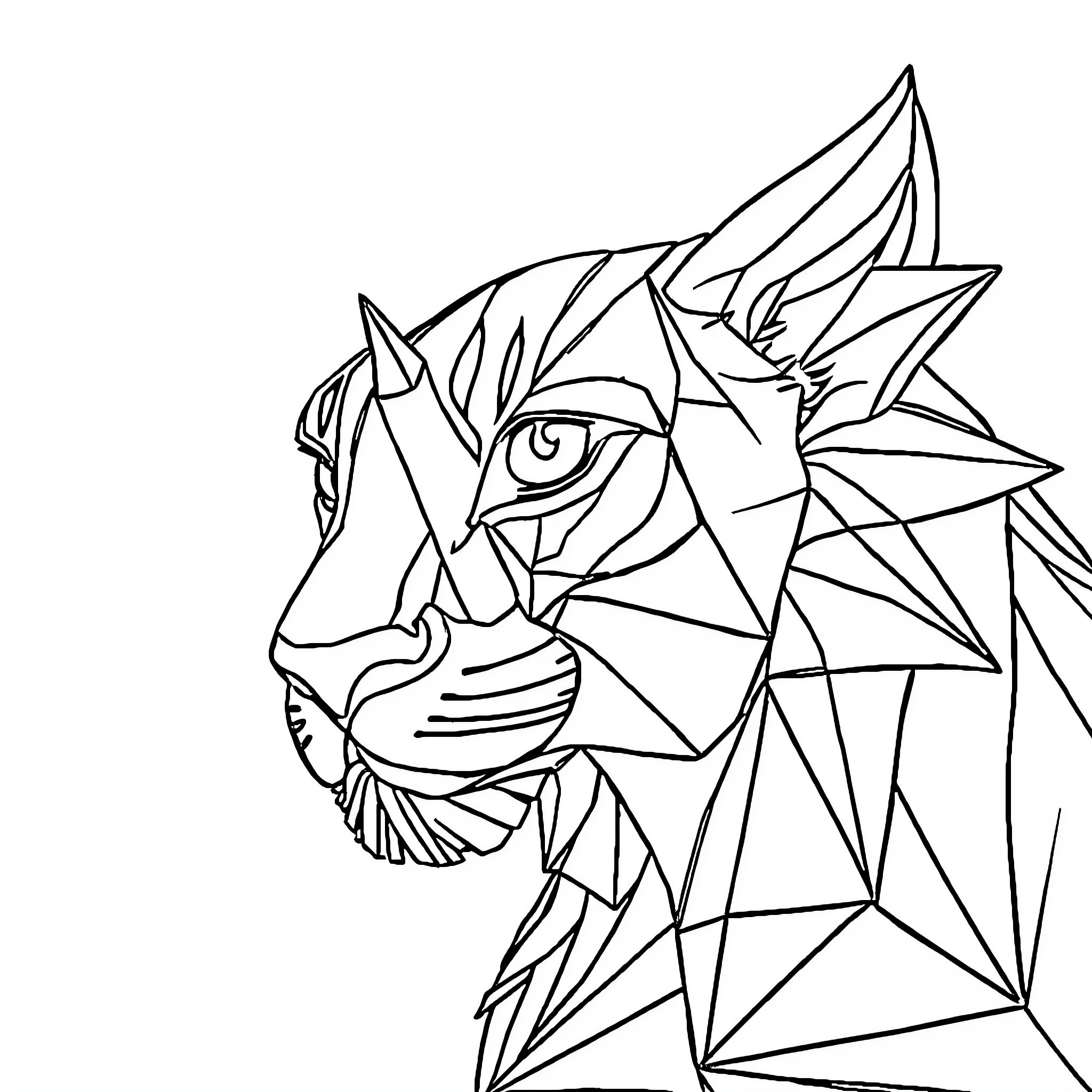 Geometric Case of a Fierce Tiger Coloring Page (free black-and-white line drawing printable PDF for all, from beginners to advanced learners, including children, teens, adults, and seniors)