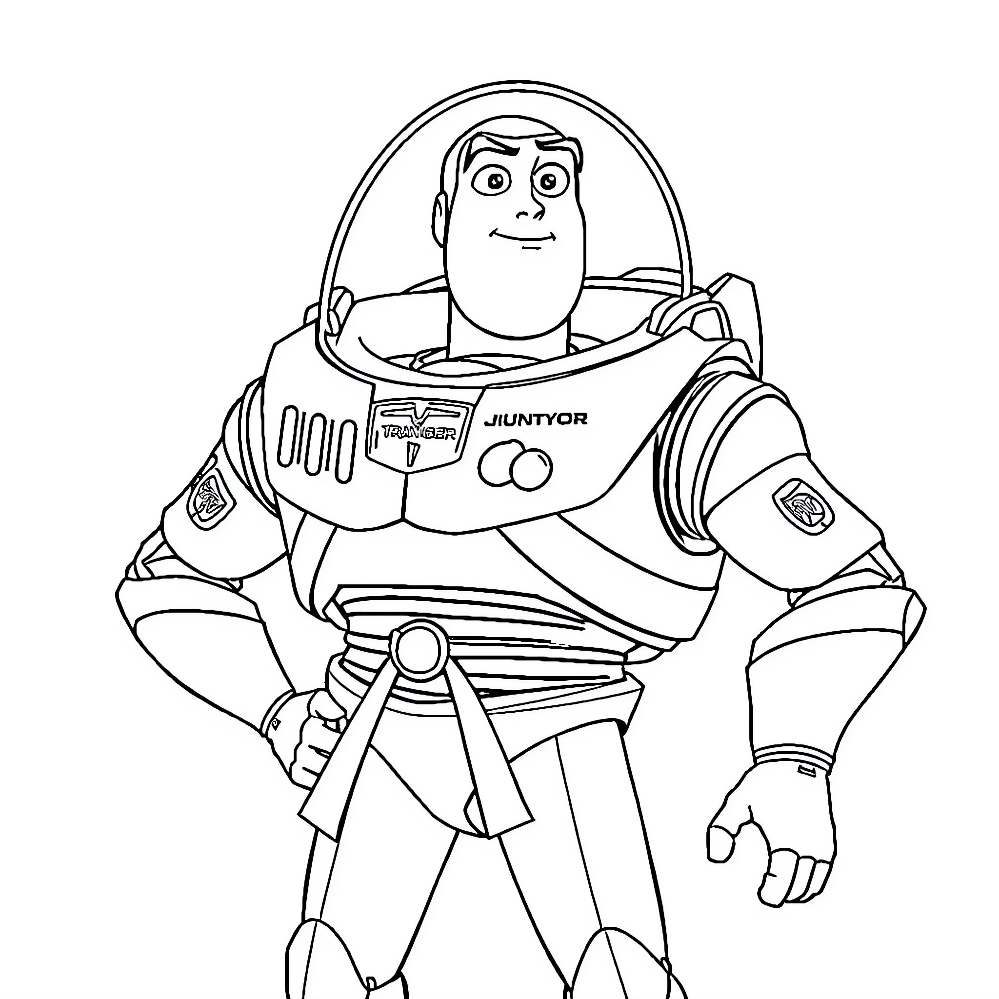 Buzz Lightyear in Space Ranger Uniform Coloring Page (free black-and-white line drawing printable PDF for all, from beginners to advanced learners, including children, teens, adults, and seniors)