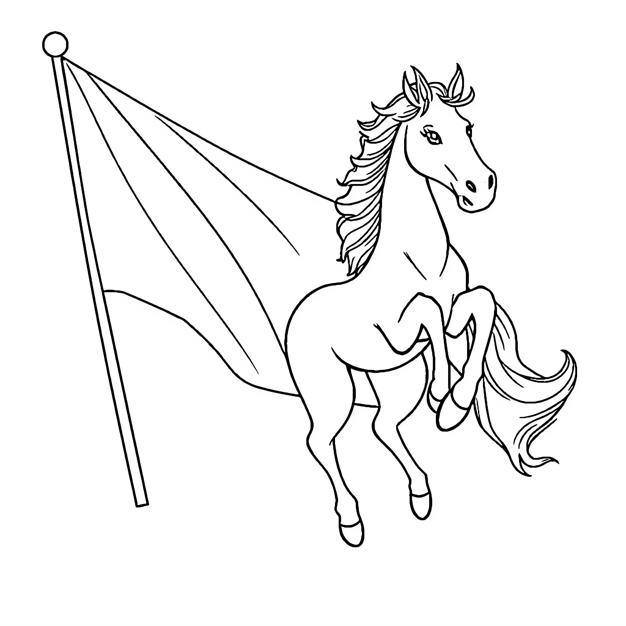 Frase - Winged horse with flowing mane Coloring Page (free black-and-white line drawing printable PDF for all, from beginners to advanced learners, including children, teens, adults, and seniors)