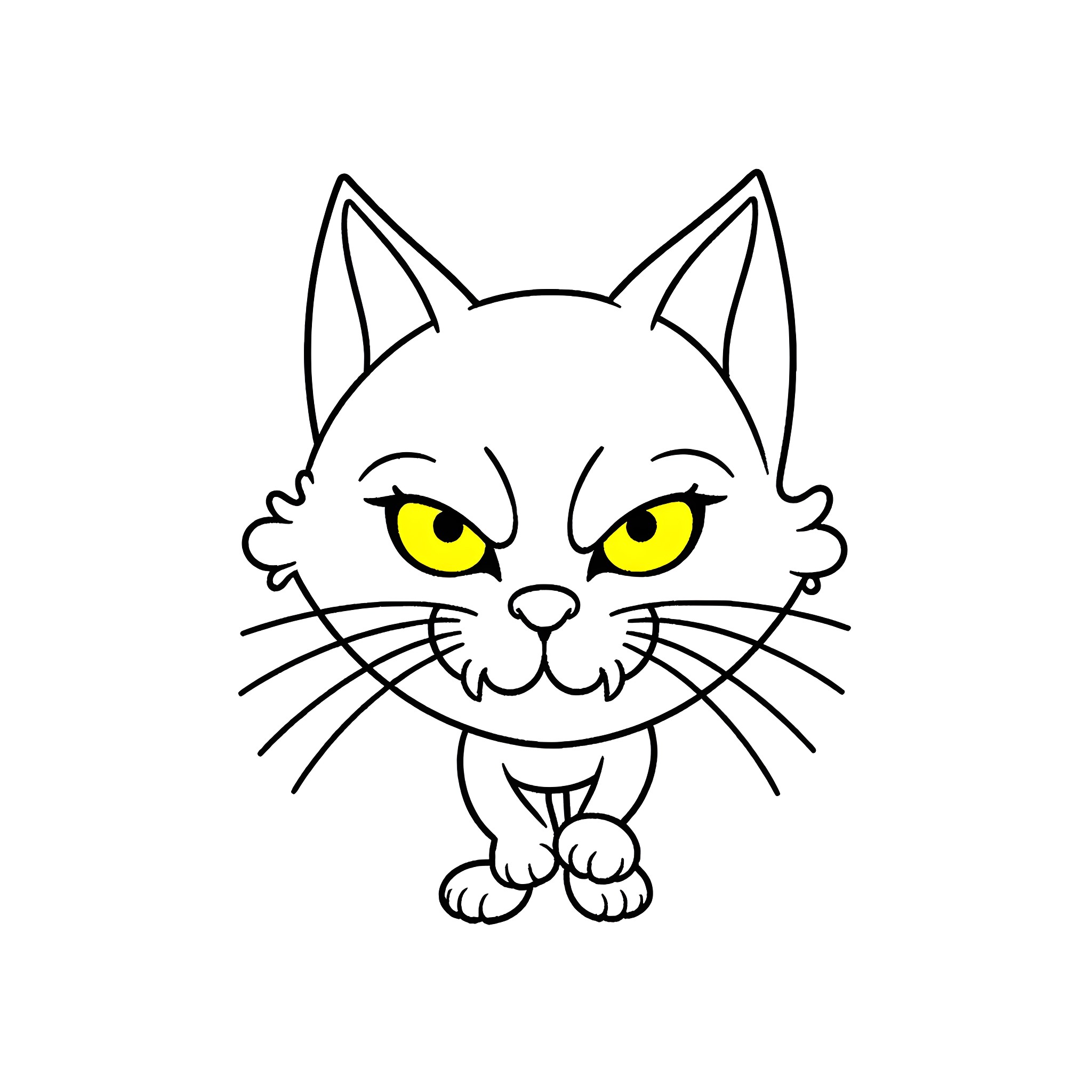 Cat with mischievous expression Coloring Page (free black-and-white line drawing printable PDF for all, from beginners to advanced learners, including children, teens, adults, and seniors)