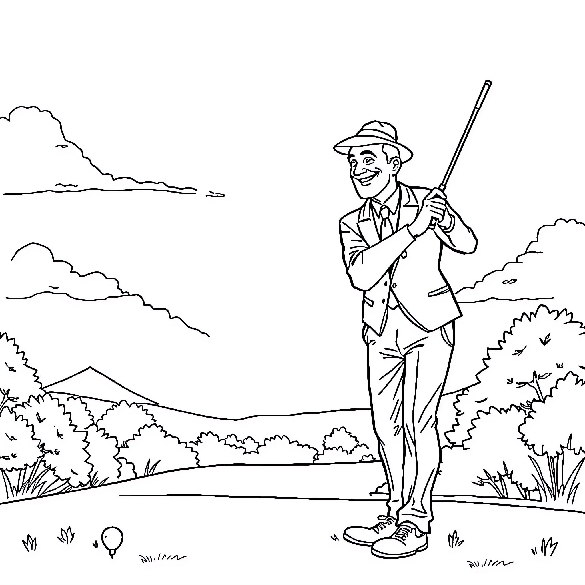 Barman enjoying an outdoor adventure with gear Coloring Page (free black-and-white line drawing printable PDF for all, from beginners to advanced learners, including children, teens, adults, and seniors)