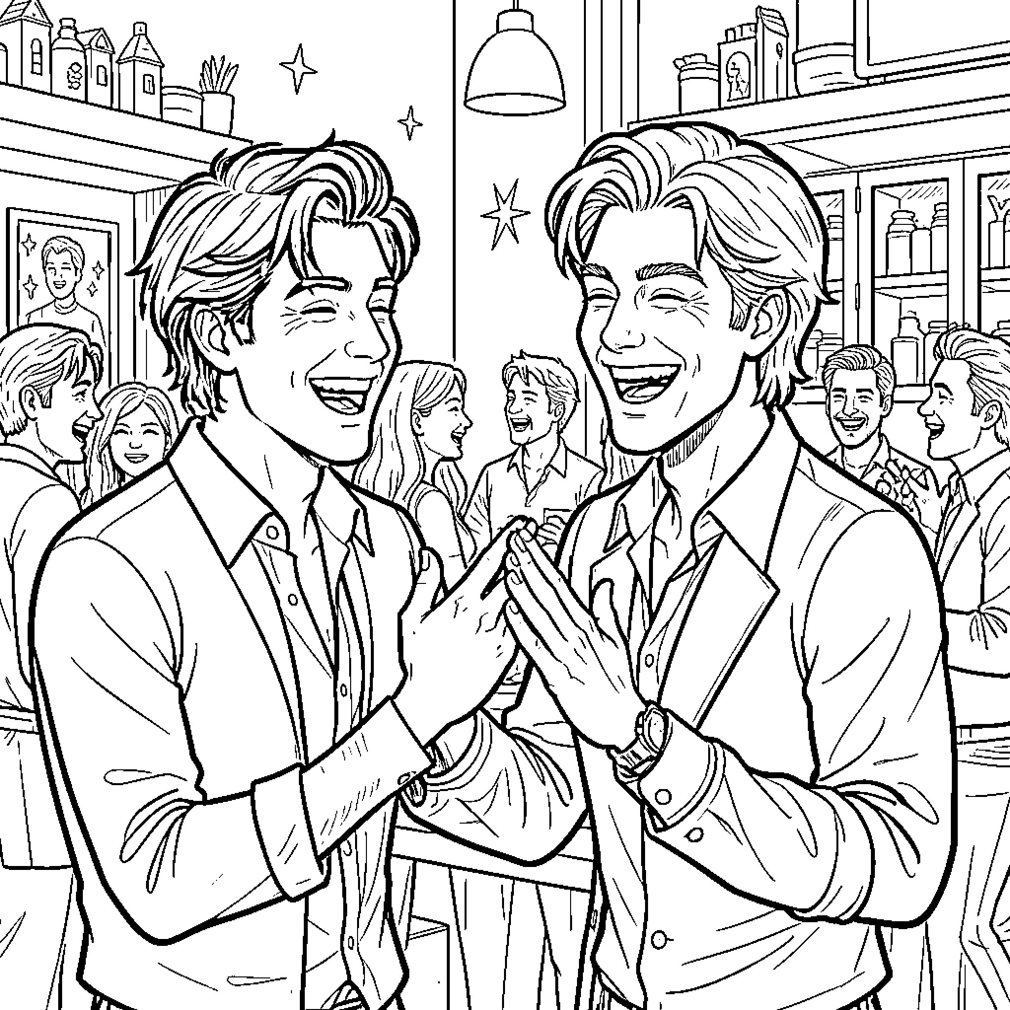 Edward's Celebration with Colleagues in the Office Coloring Page (free black-and-white line drawing printable PDF for all, from beginners to advanced learners, including children, teens, adults, and seniors)