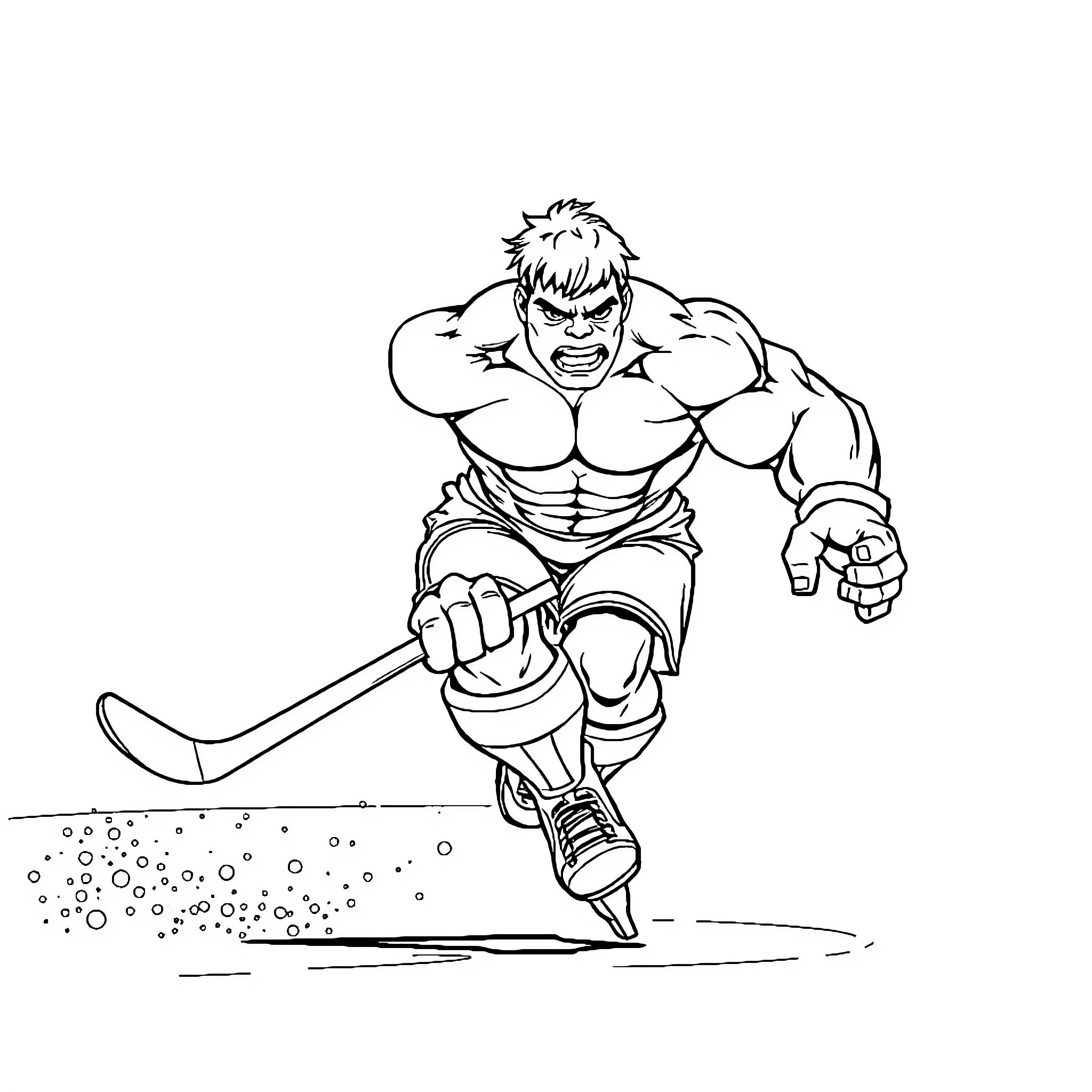 Hulk angrily charging forward with a weapon Coloring Page (free black-and-white line drawing printable PDF for all, from beginners to advanced learners, including children, teens, adults, and seniors)