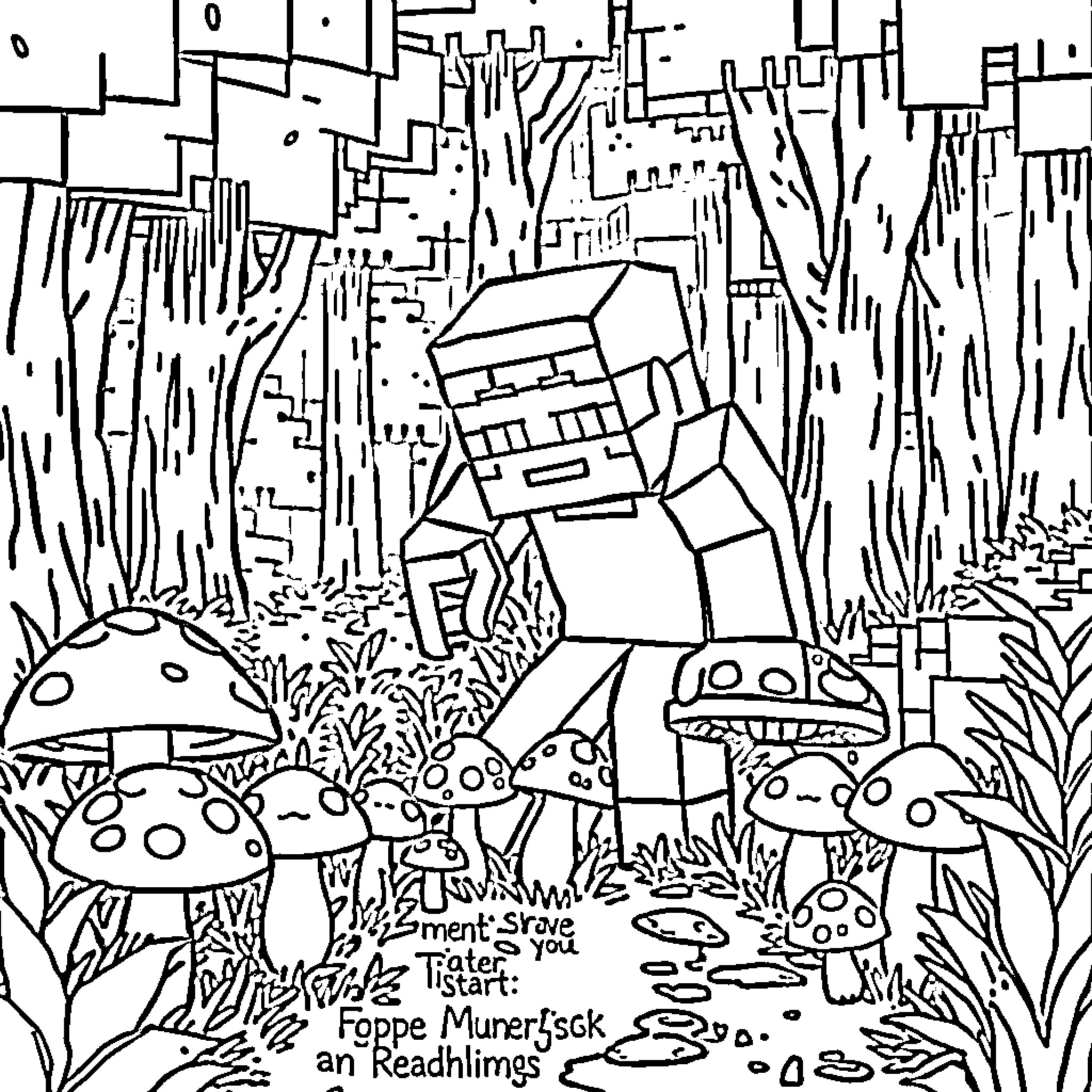 Steve's Enchanted Woodland Adventure Coloring Page (free black-and-white line drawing printable PDF for all, from beginners to advanced learners, including children, teens, adults, and seniors)