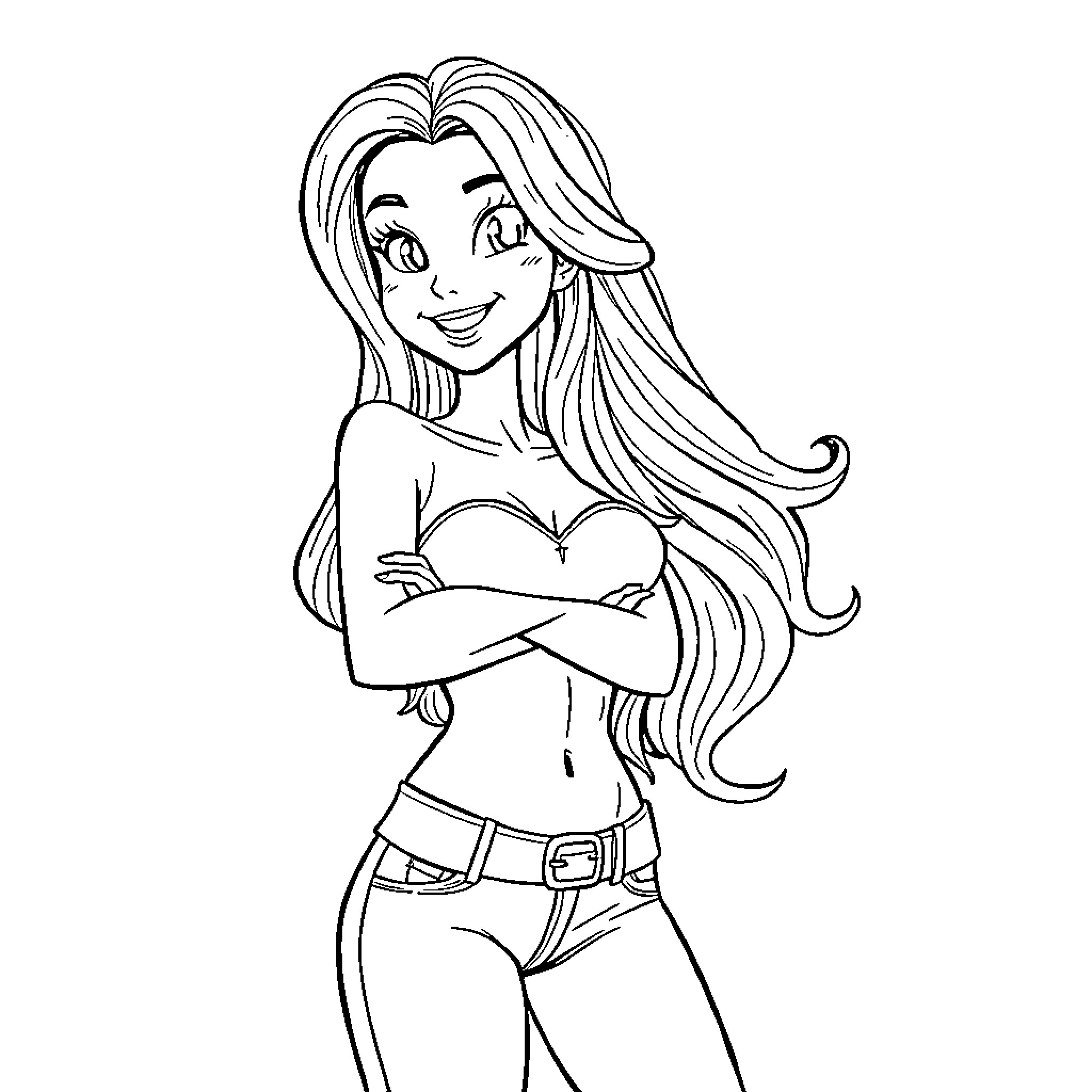Lexi Luna posing confidently in casual outfit Coloring Page (free black-and-white line drawing printable PDF for all, from beginners to advanced learners, including children, teens, adults, and seniors)