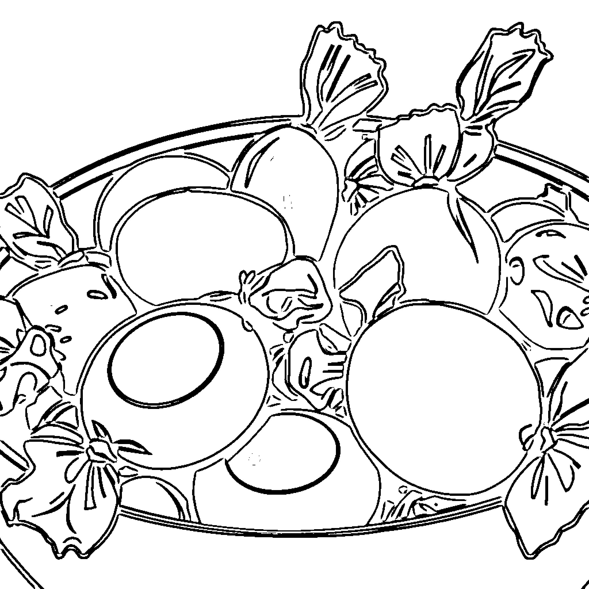 Candy Bowl Filled with Delightful Treats Coloring Page (free black-and-white line drawing printable PDF for all, from beginners to advanced learners, including children, teens, adults, and seniors)