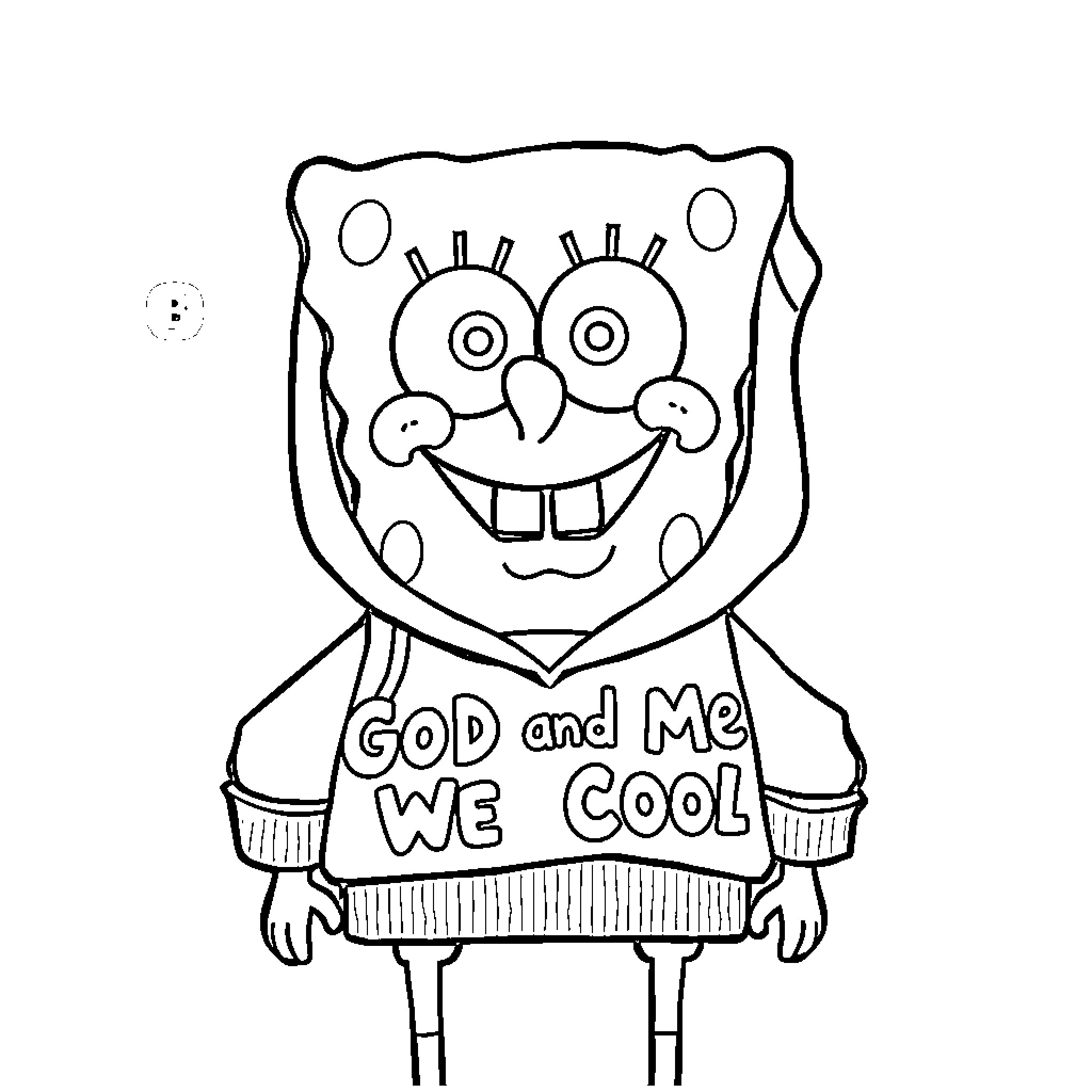 Spongebob expressing positivity and faith Coloring Page (free black-and-white line drawing printable PDF for all, from beginners to advanced learners, including children, teens, adults, and seniors)