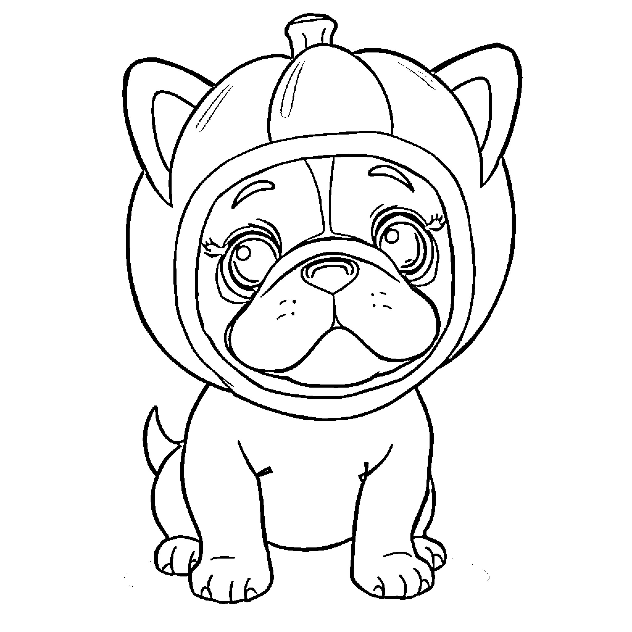 Dog wearing a cute hat Coloring Page (free black-and-white line drawing printable PDF for all, from beginners to advanced learners, including children, teens, adults, and seniors)
