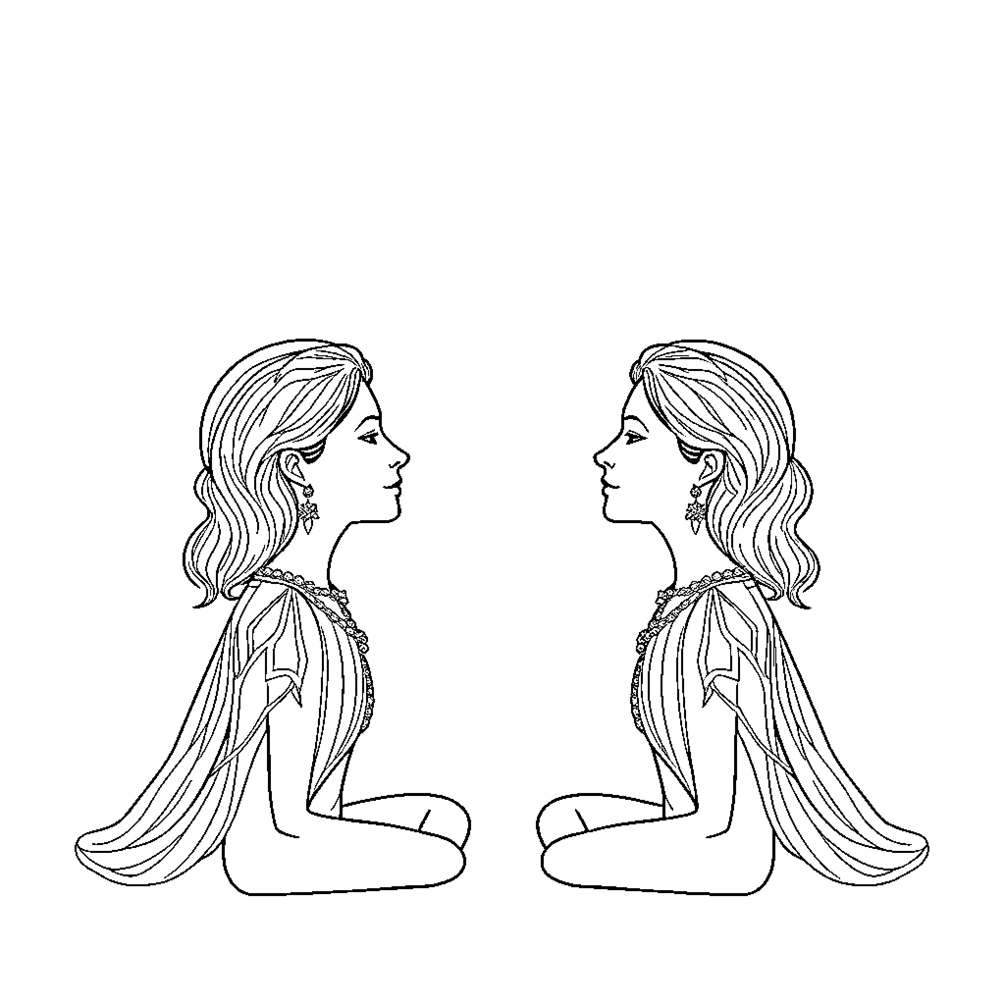 Chakra Meditation of Feminine Figures Coloring Page (free black-and-white line drawing printable PDF for all, from beginners to advanced learners, including children, teens, adults, and seniors)