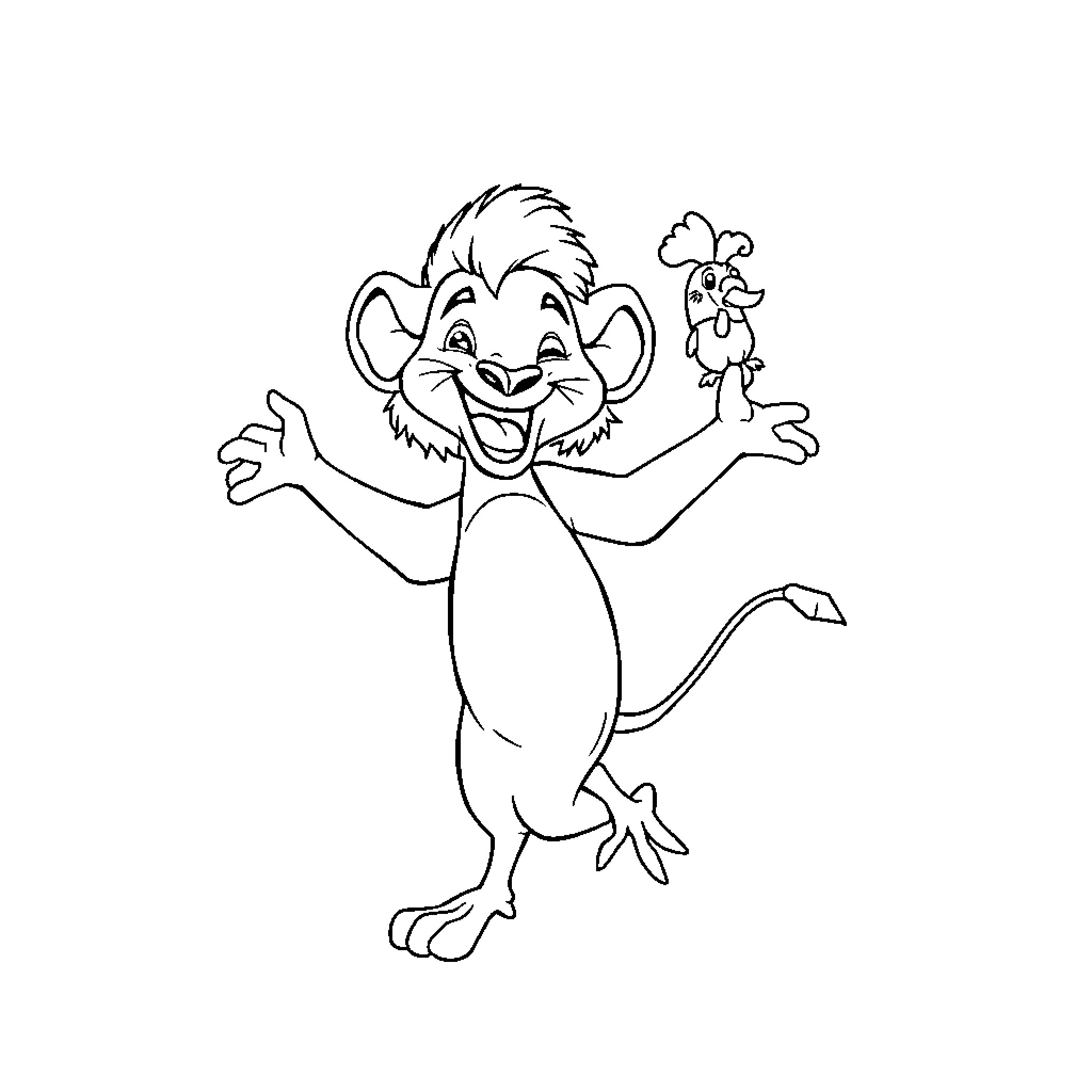 Simba celebrating joyfully with flowers Coloring Page (free black-and-white line drawing printable PDF for all, from beginners to advanced learners, including children, teens, adults, and seniors)