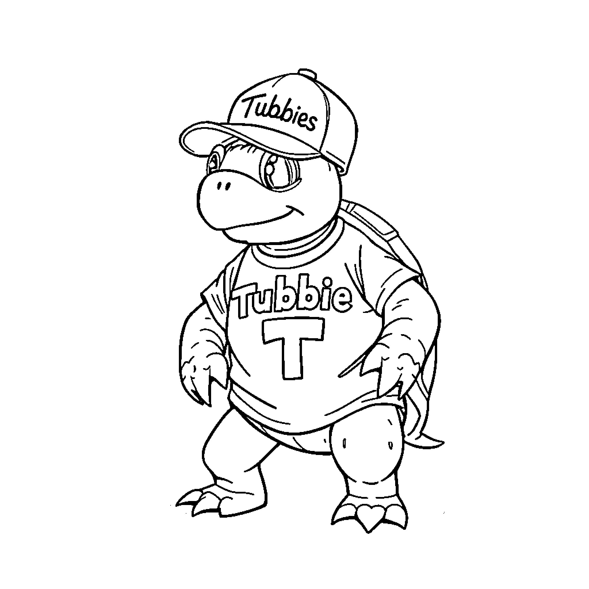 Turtle wearing sporty uniform with logo Coloring Page (free black-and-white line drawing printable PDF for all, from beginners to advanced learners, including children, teens, adults, and seniors)