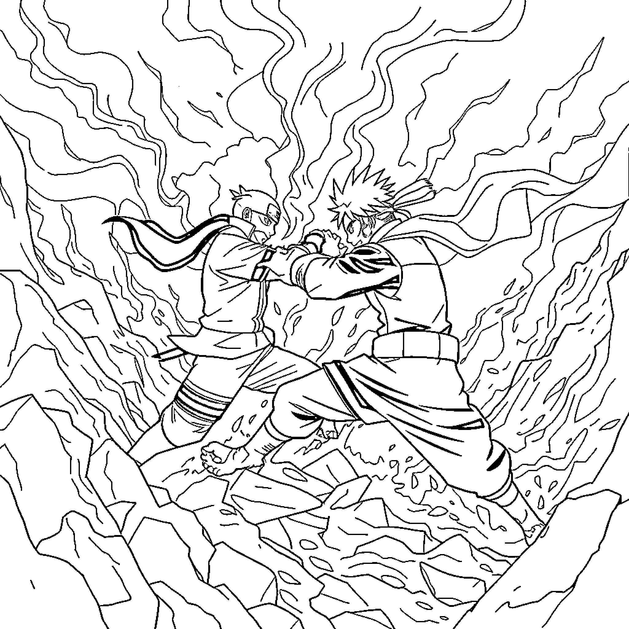Jogo of Fiery Clash Coloring Page (free black-and-white line drawing printable PDF for all, from beginners to advanced learners, including children, teens, adults, and seniors)
