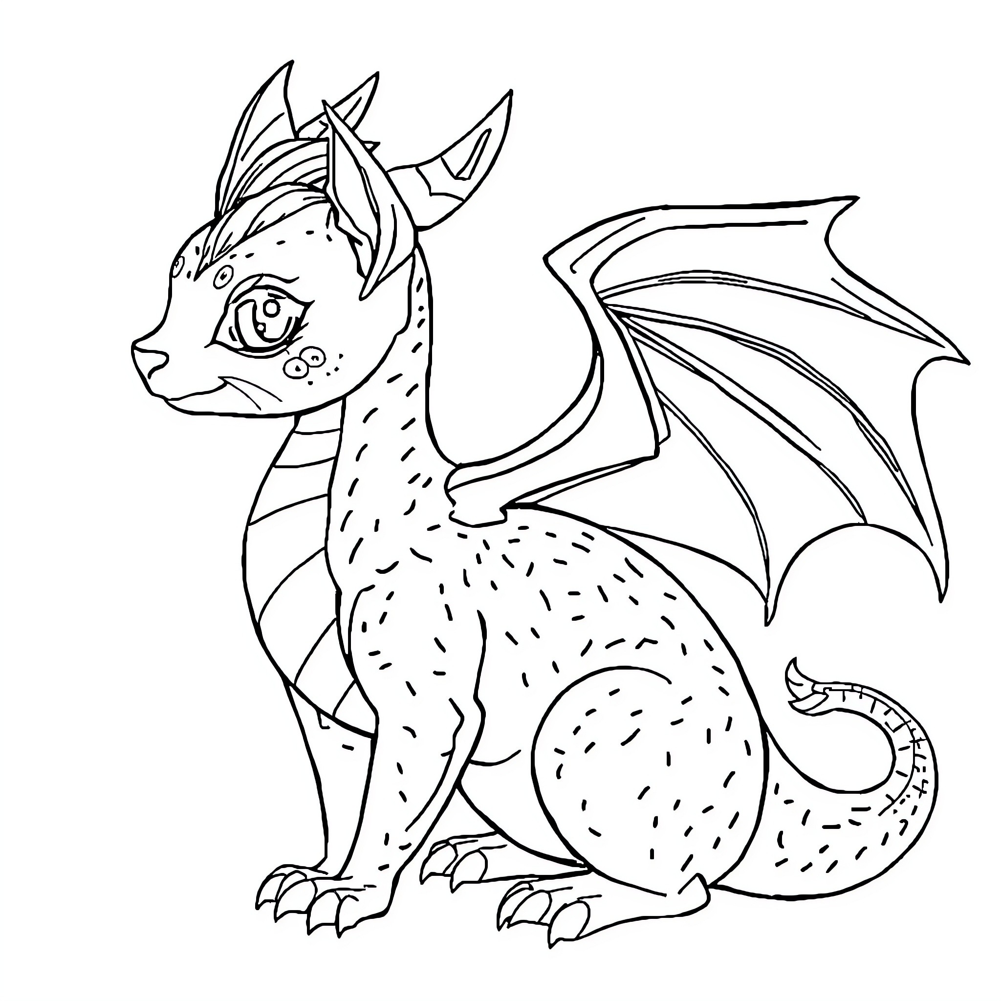 Dragon Cat Imagining Flight in Stylized Sketch Coloring Page (free black-and-white line drawing printable PDF for all, from beginners to advanced learners, including children, teens, adults, and seniors)
