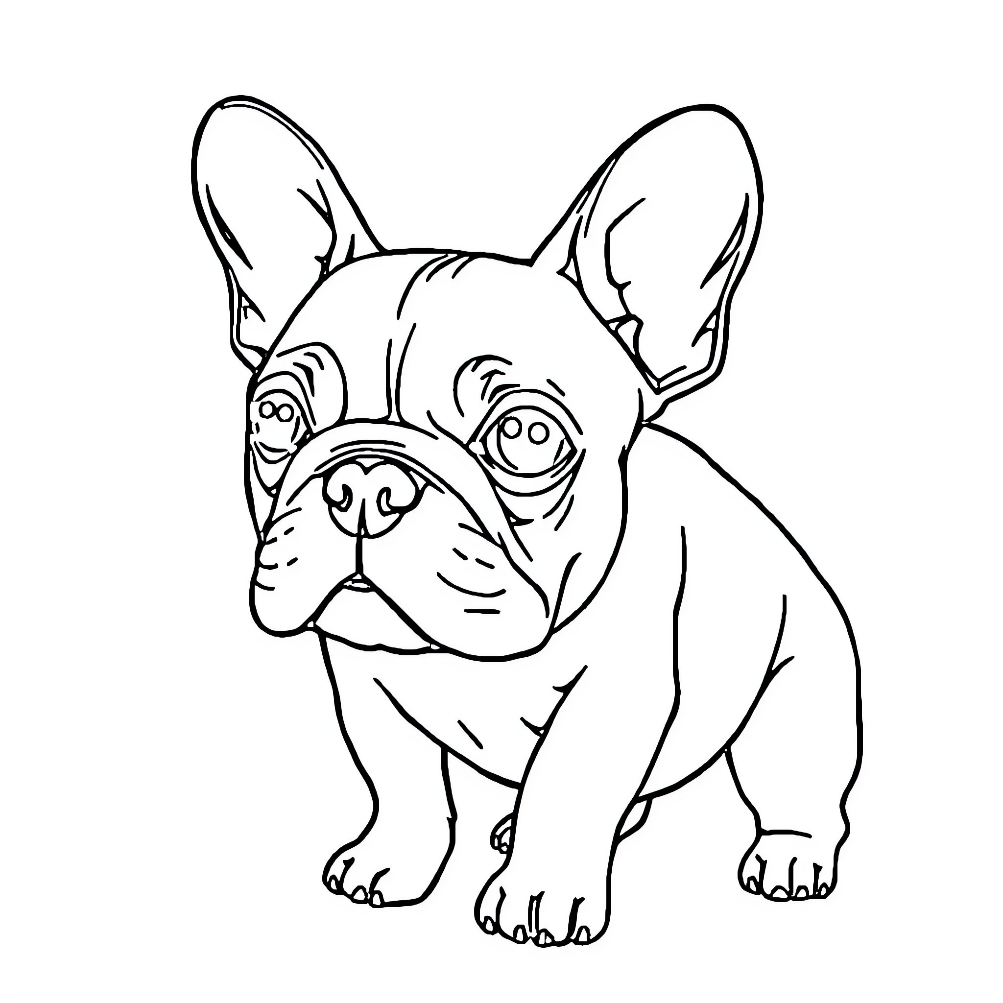 French Bulldog with curious expression Coloring Page (free black-and-white line drawing printable PDF for all, from beginners to advanced learners, including children, teens, adults, and seniors)