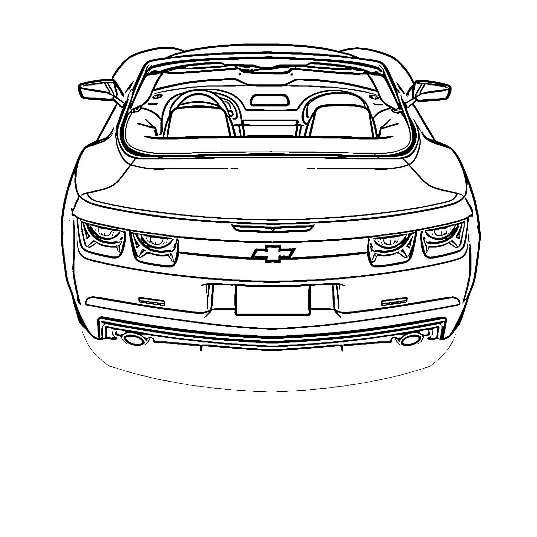 Chevrolet Camaro rear view Coloring Page (free black-and-white line drawing printable PDF for all, from beginners to advanced learners, including children, teens, adults, and seniors)