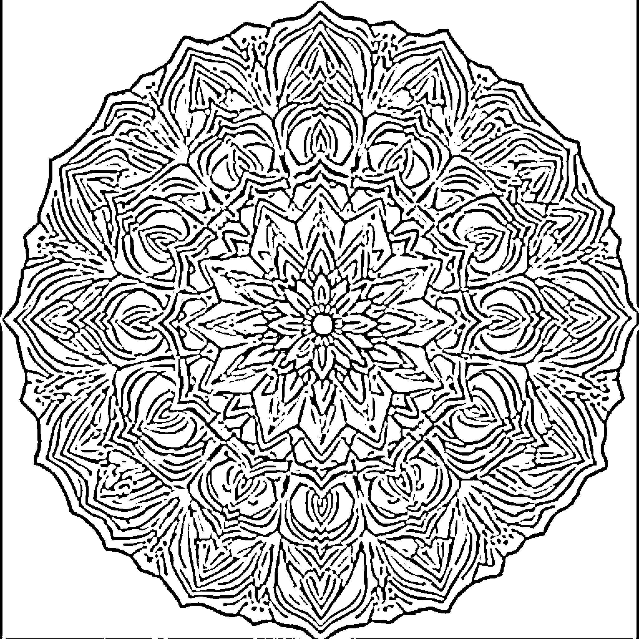 Mandalas with intricate floral patterns Coloring Page (free black-and-white line drawing printable PDF for all, from beginners to advanced learners, including children, teens, adults, and seniors)
