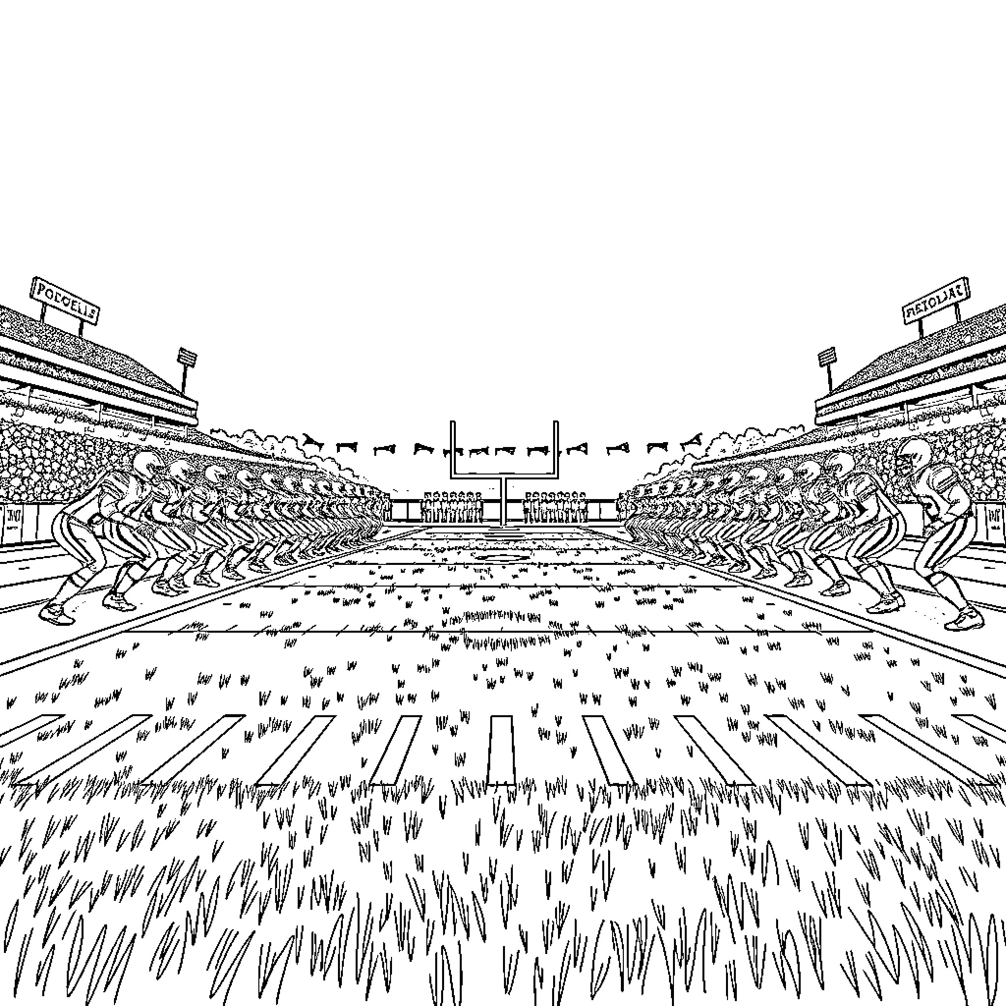 Football Players in Packed Stadium Coloring Page (free black-and-white line drawing printable PDF for all, from beginners to advanced learners, including children, teens, adults, and seniors)