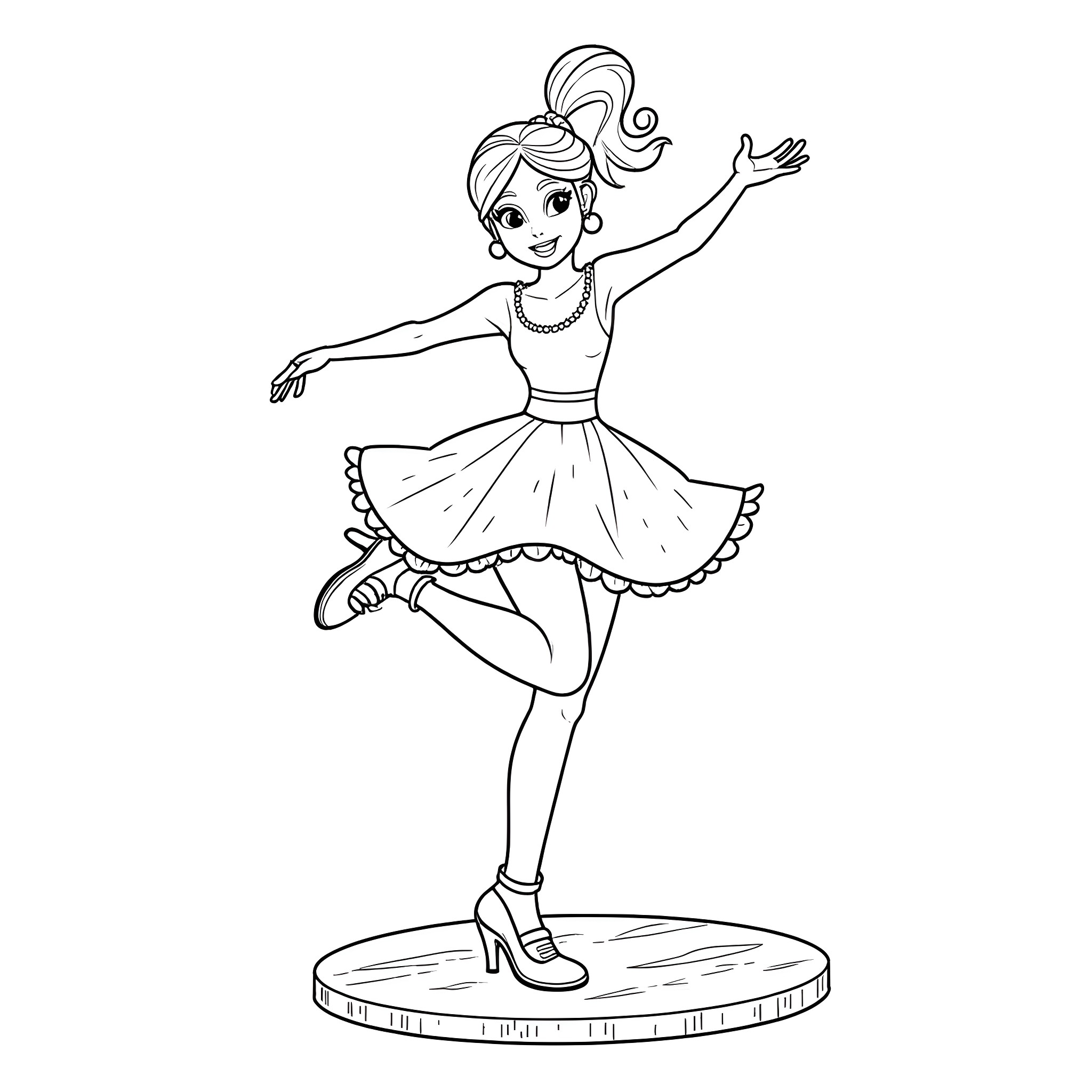 Ashley Airen Jones dances gracefully on stage Coloring Page (free black-and-white line drawing printable PDF for all, from beginners to advanced learners, including children, teens, adults, and seniors)