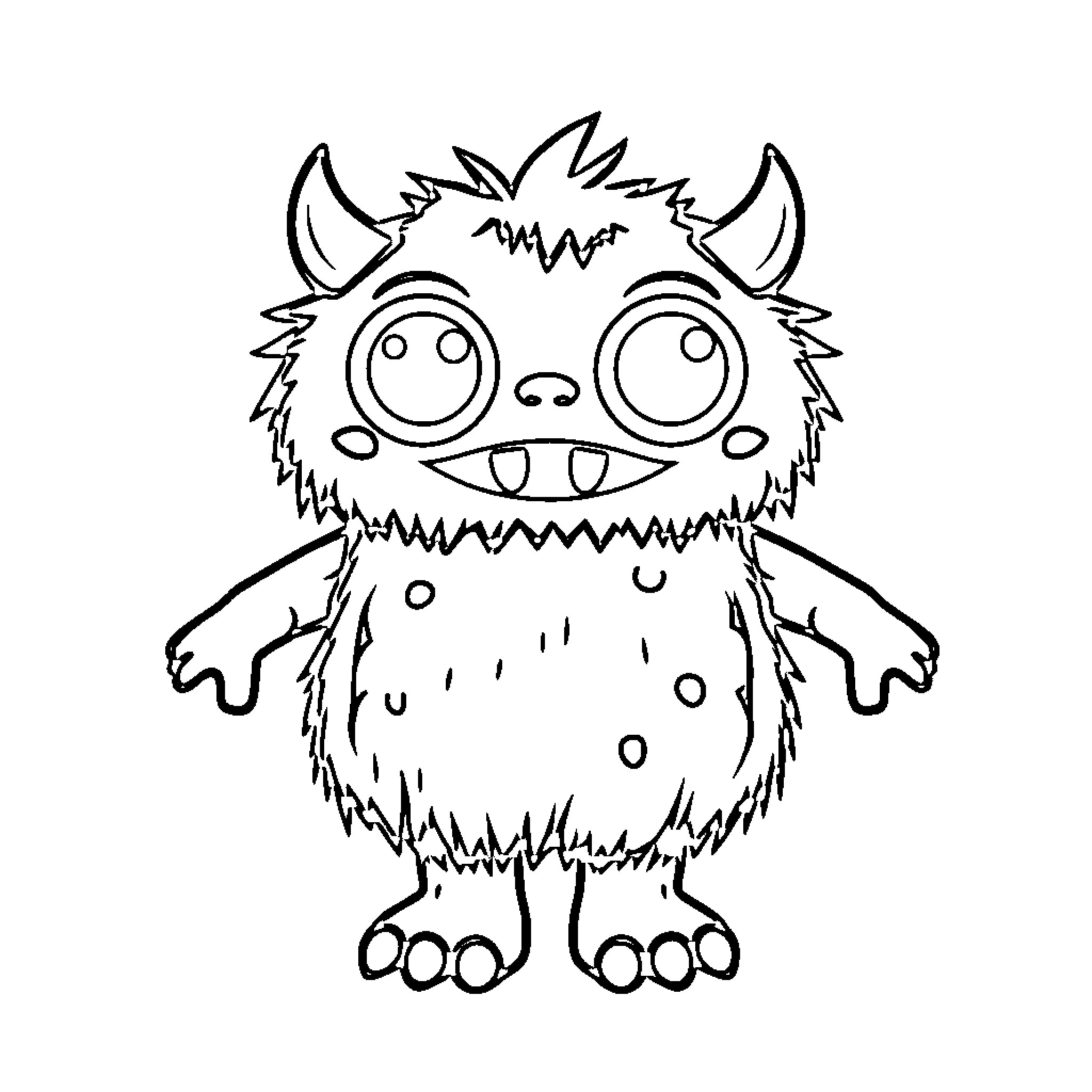 Monster with Cute Buggy Eyes and Toothy Grin Coloring Page (free black-and-white line drawing printable PDF for all, from beginners to advanced learners, including children, teens, adults, and seniors)
