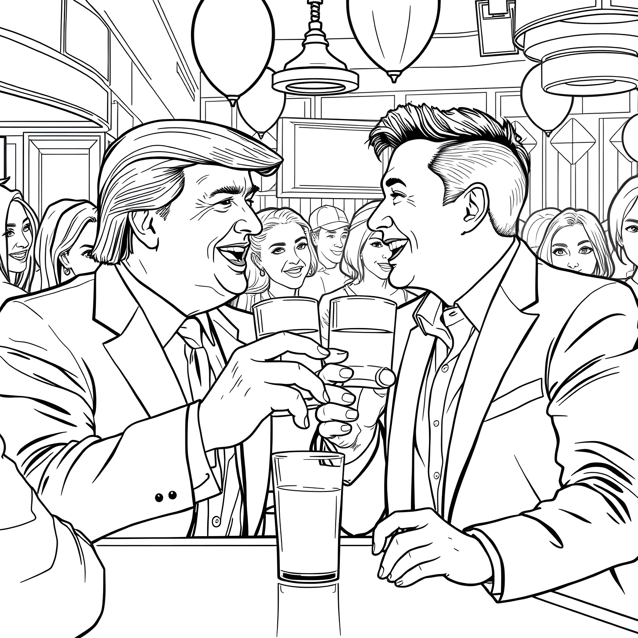 Donald Trump Engaged in Conversation with Political Allies Coloring Page (free black-and-white line drawing printable PDF for all, from beginners to advanced learners, including children, teens, adults, and seniors)