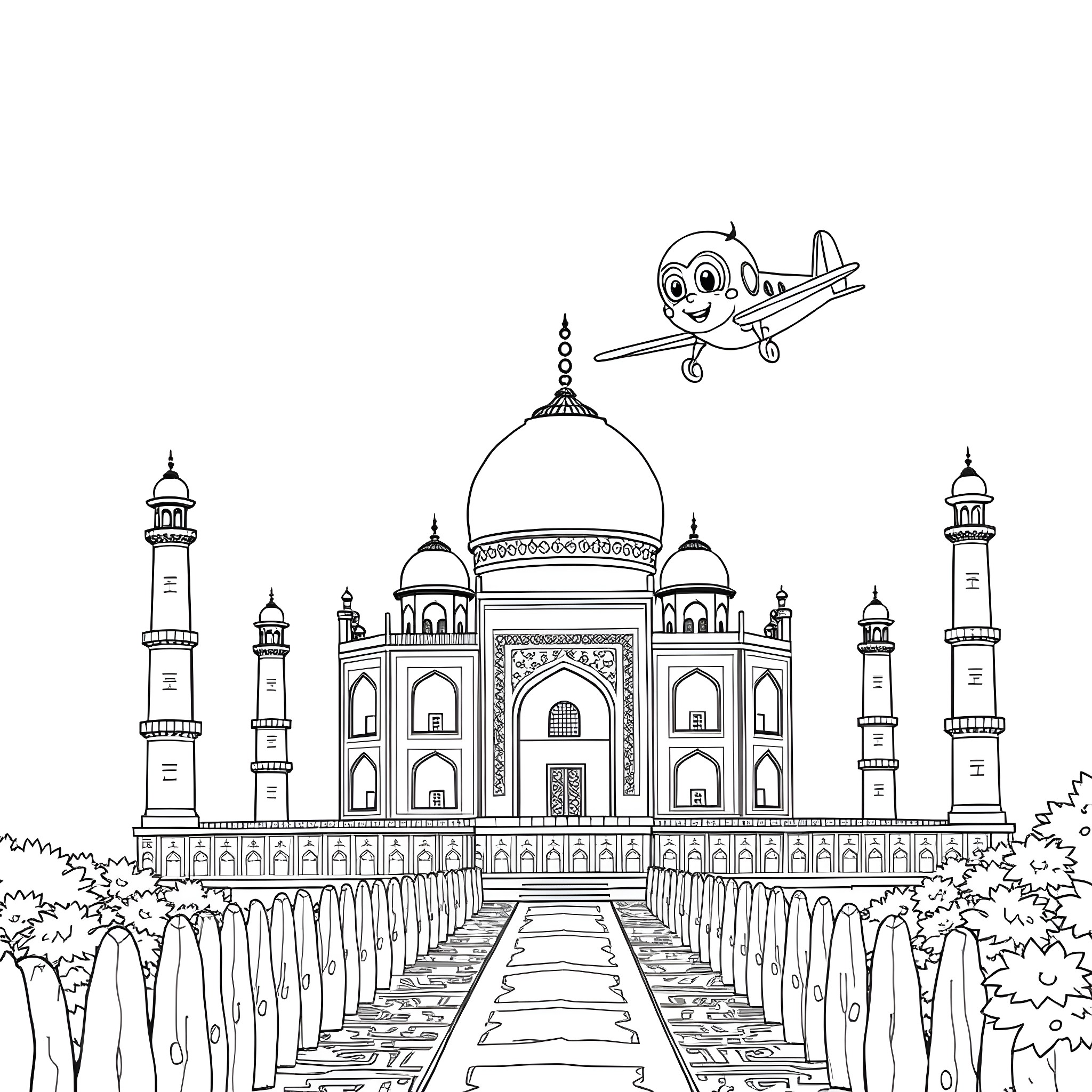 Blippi explores a colorful and iconic landmark in an aircraft Coloring Page (free black-and-white line drawing printable PDF for all, from beginners to advanced learners, including children, teens, adults, and seniors)